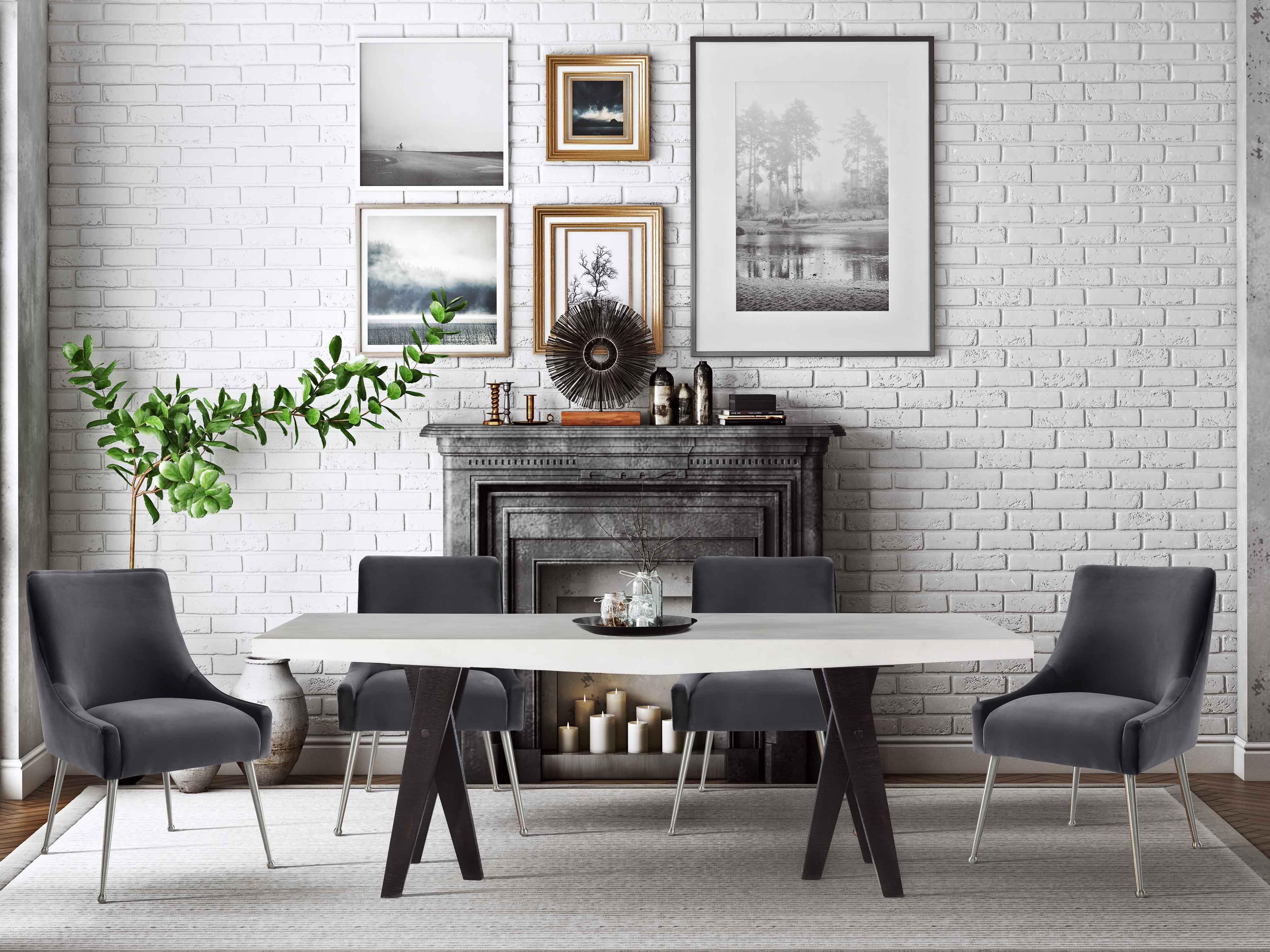 Beatrix Grey Performance Velvet Dining Chair - Silver Legs - Image 7