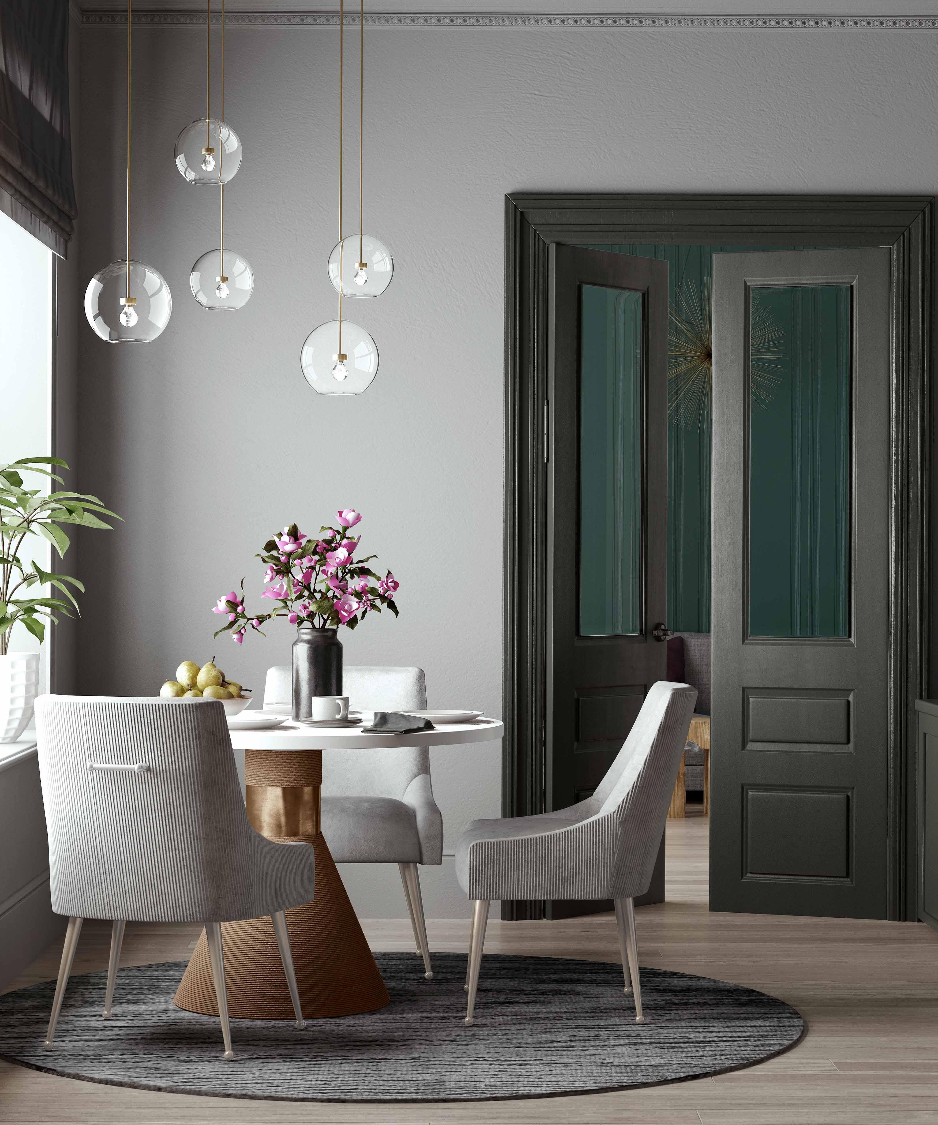 Beatrix Pleated Light Grey Performance Velvet Dining Chair - Silver Legs - Image 2
