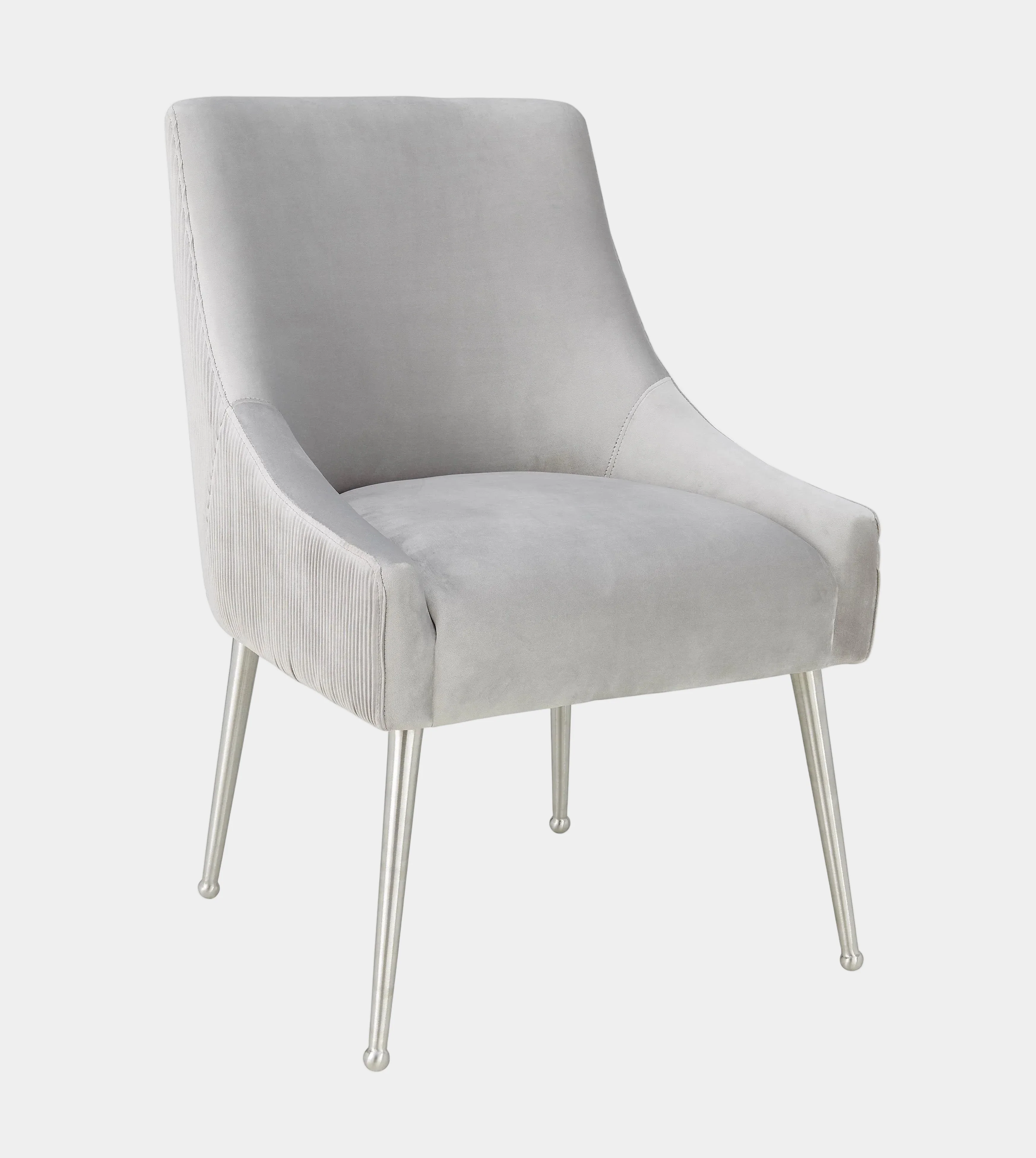 Beatrix Pleated Light Grey Performance Velvet Dining Chair - Silver Legs - Image 3