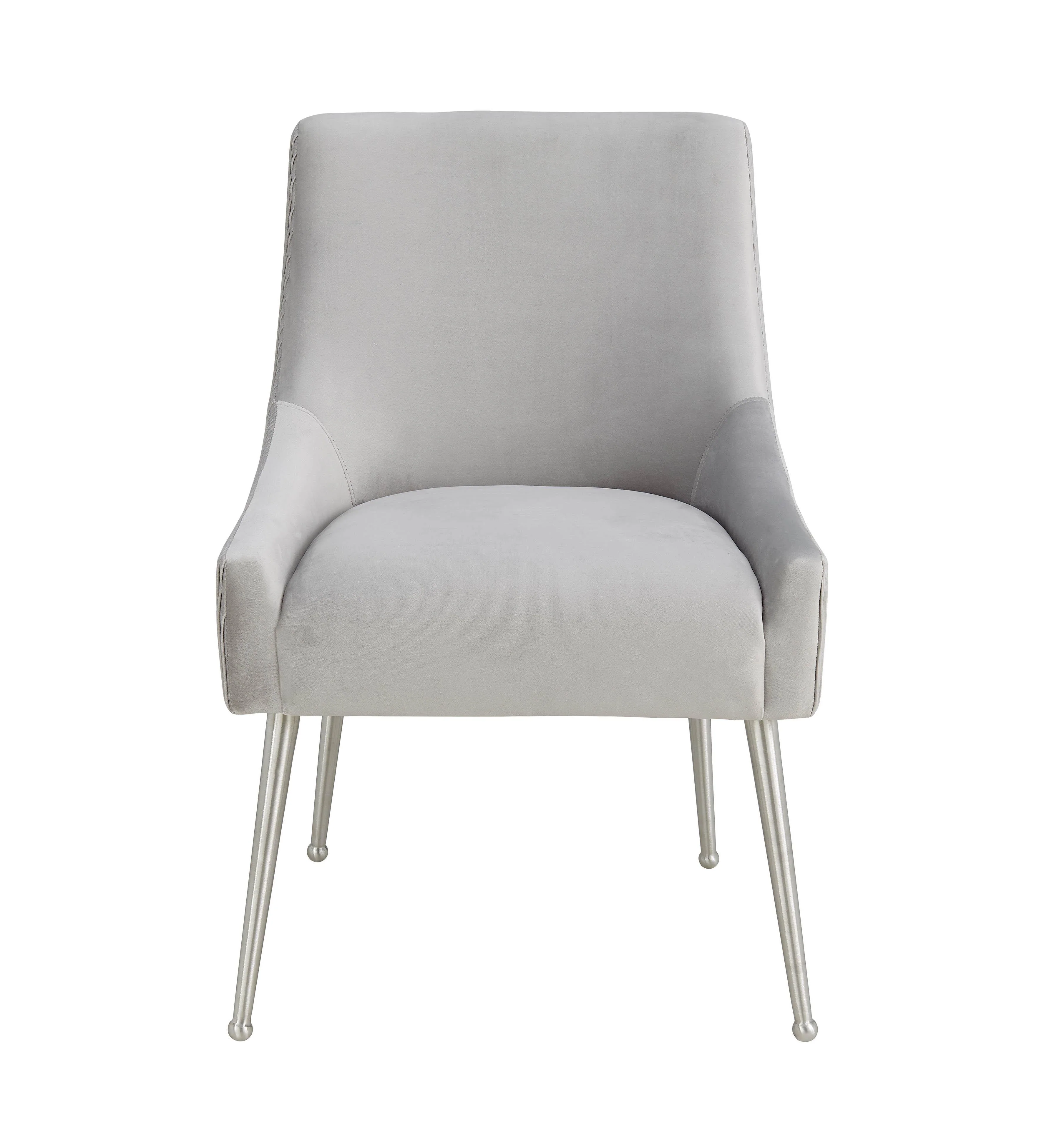 Beatrix Pleated Light Grey Performance Velvet Dining Chair - Silver Legs - Image 4