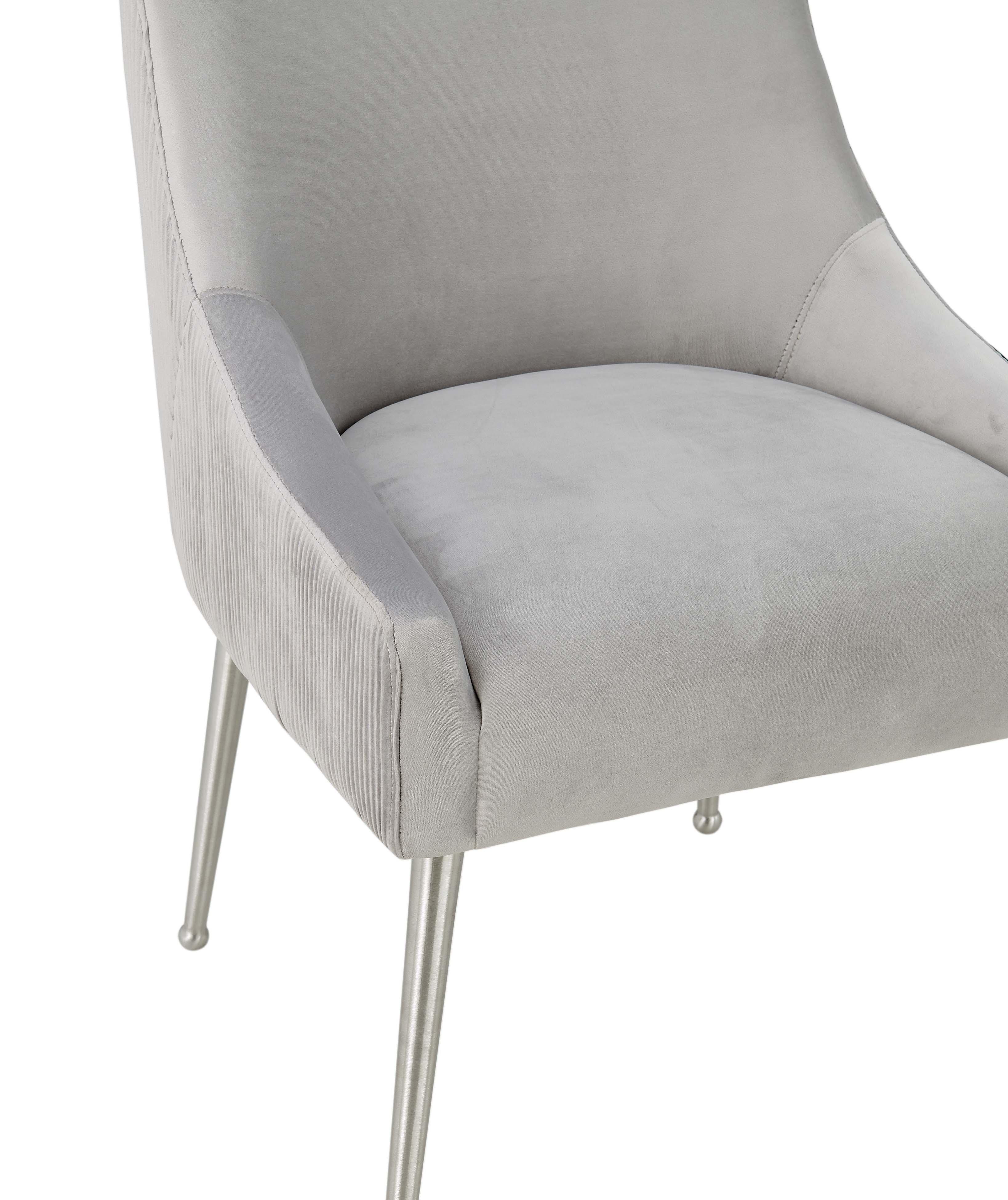 Beatrix Pleated Light Grey Performance Velvet Dining Chair - Silver Legs - Image 6