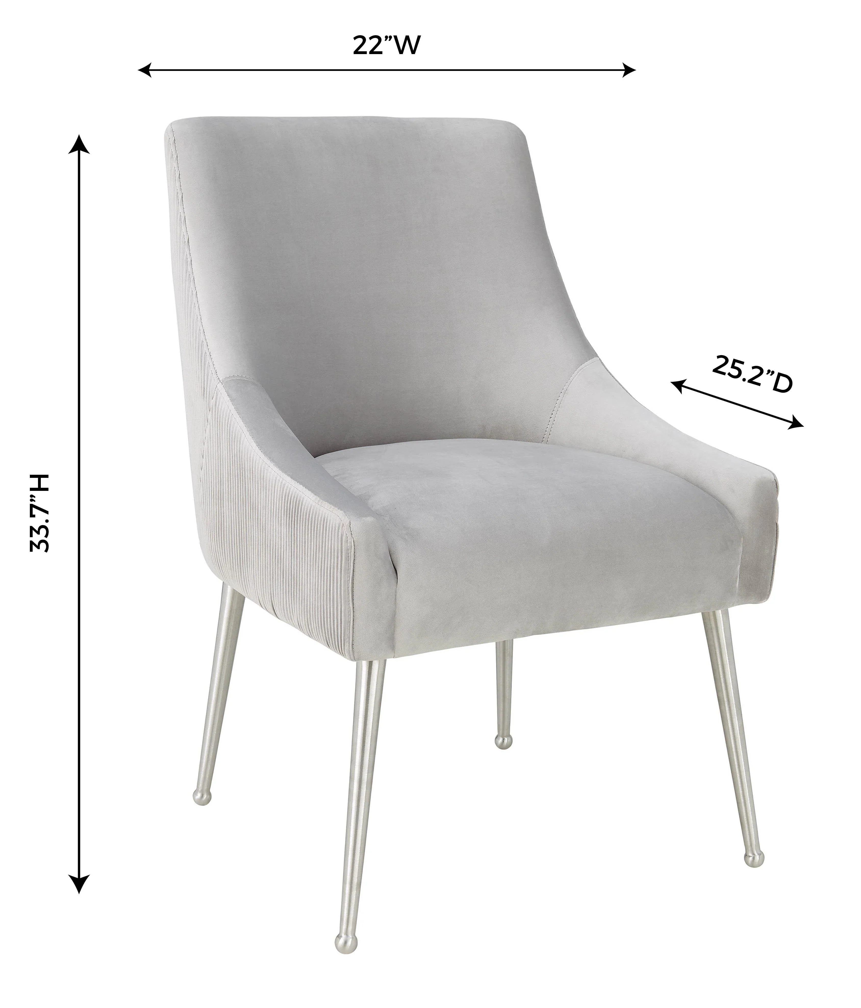 Beatrix Pleated Light Grey Performance Velvet Dining Chair - Silver Legs - Image 7