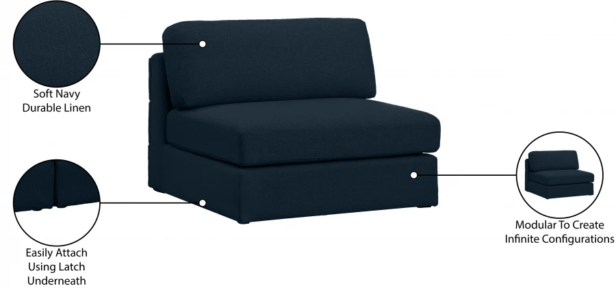Beckham Linen Textured Fabric Upholstered Armless Modular Chair - Image 16