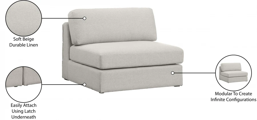 Beckham Linen Textured Fabric Upholstered Armless Modular Chair - Image 24