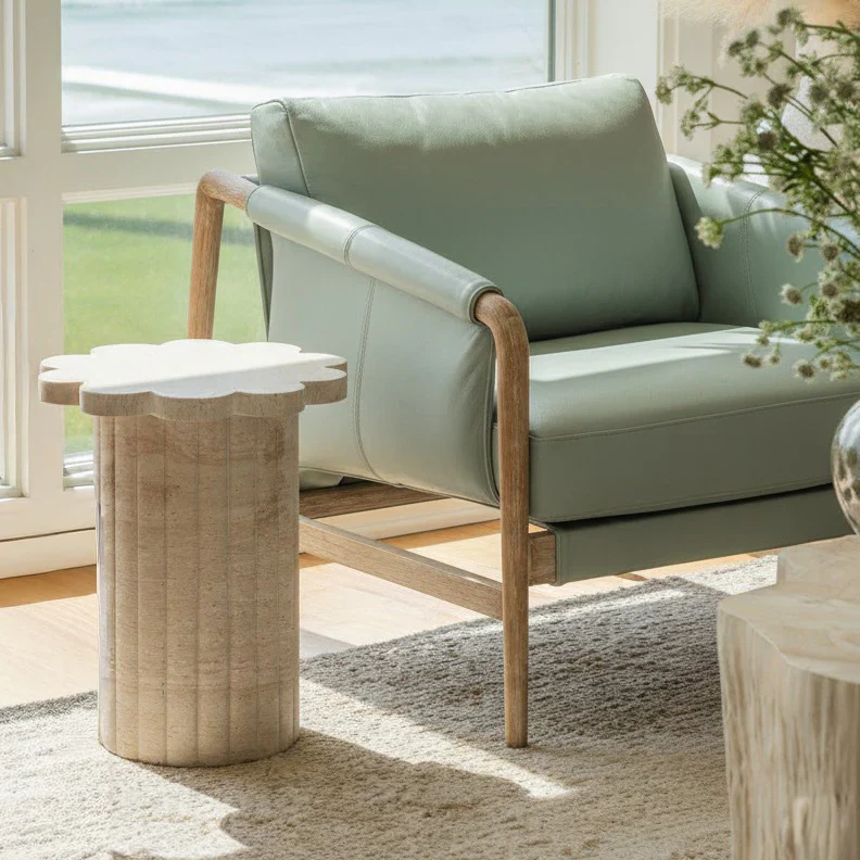 Blossom Faux Travertine Indoor/Outdoor Concrete Side Table - Image 2