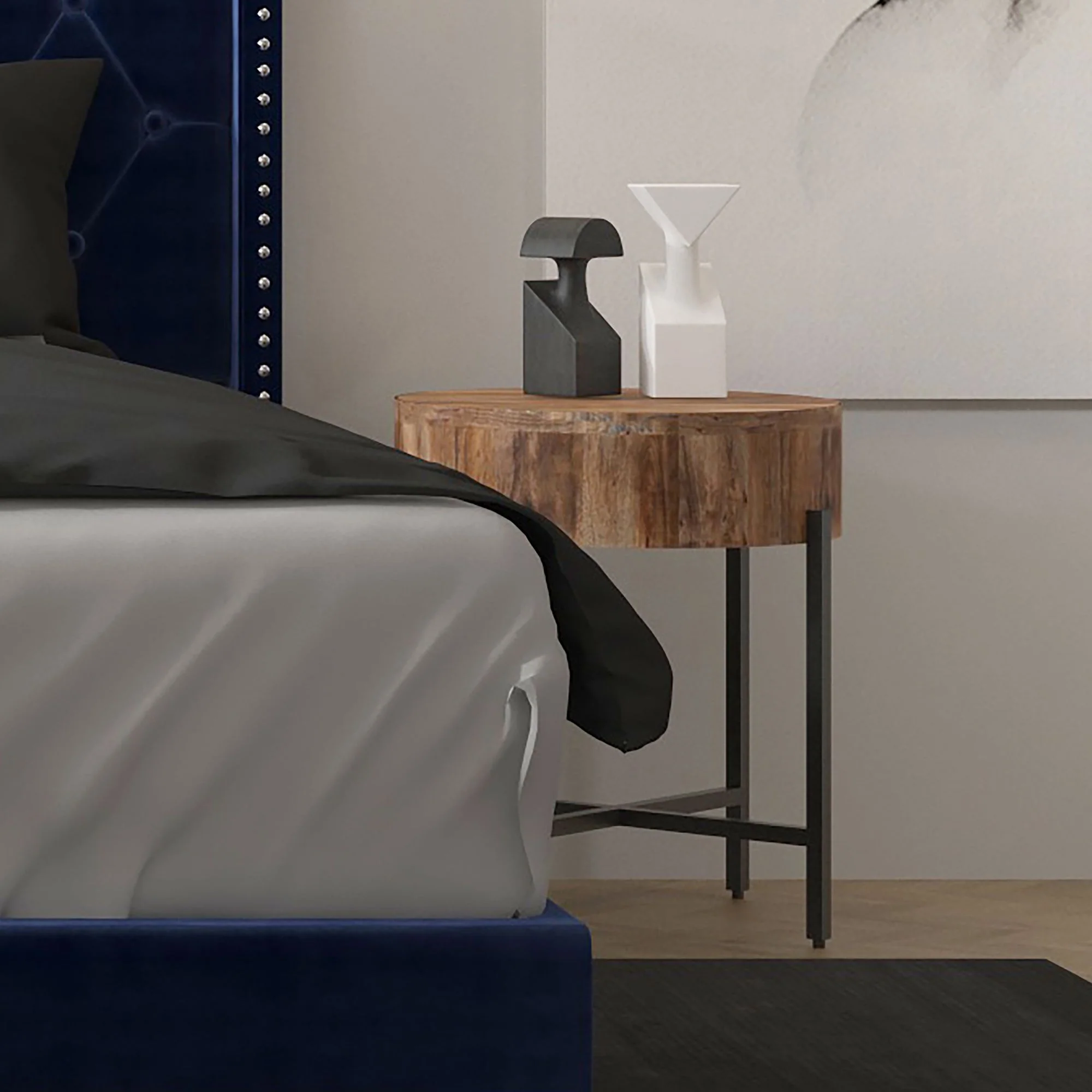 Blox Round Accent Table in Natural and Black - Image 2
