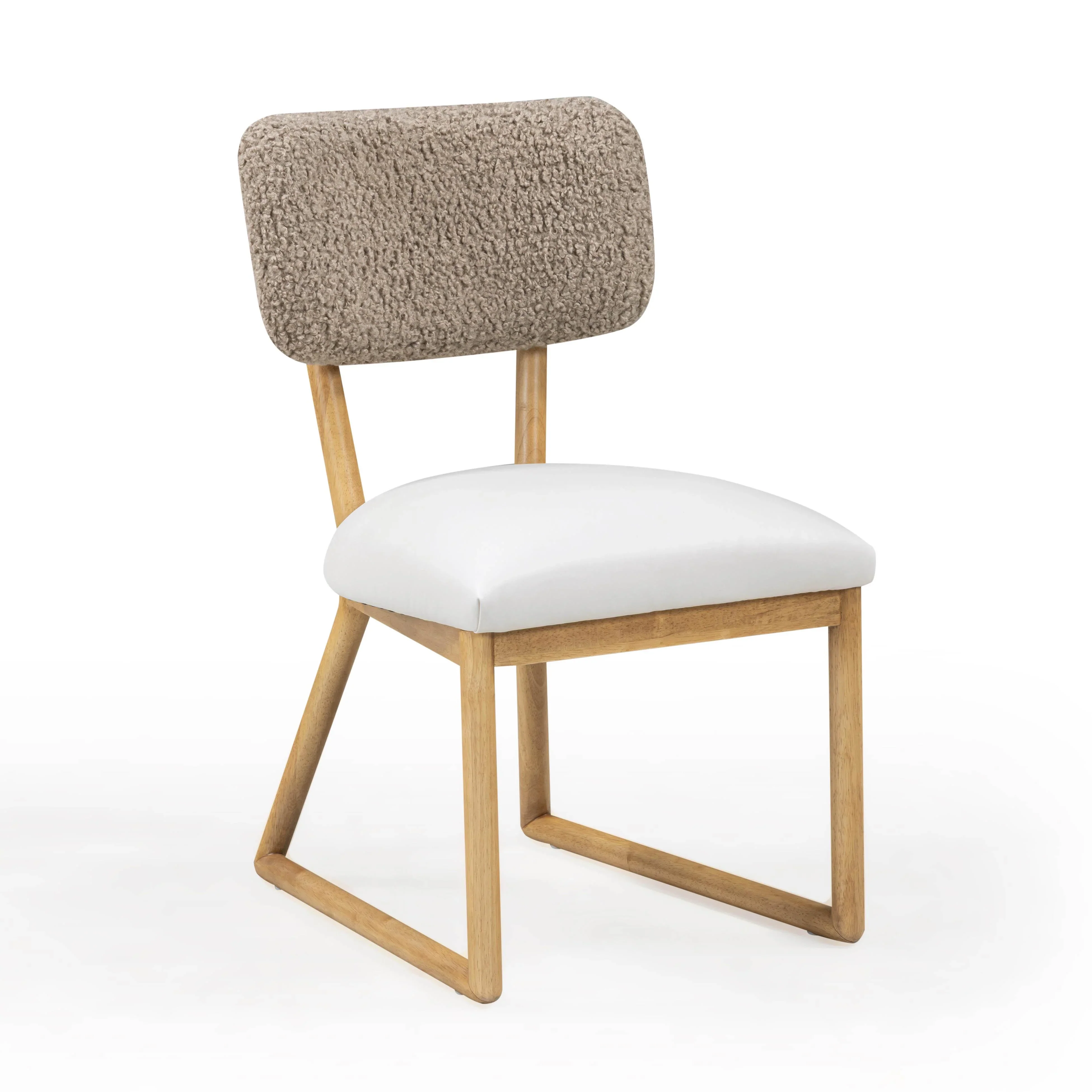 Bobbie Cream Performance Vegan Leather and Grey Vegan Shearling Dining Chair - Image 3