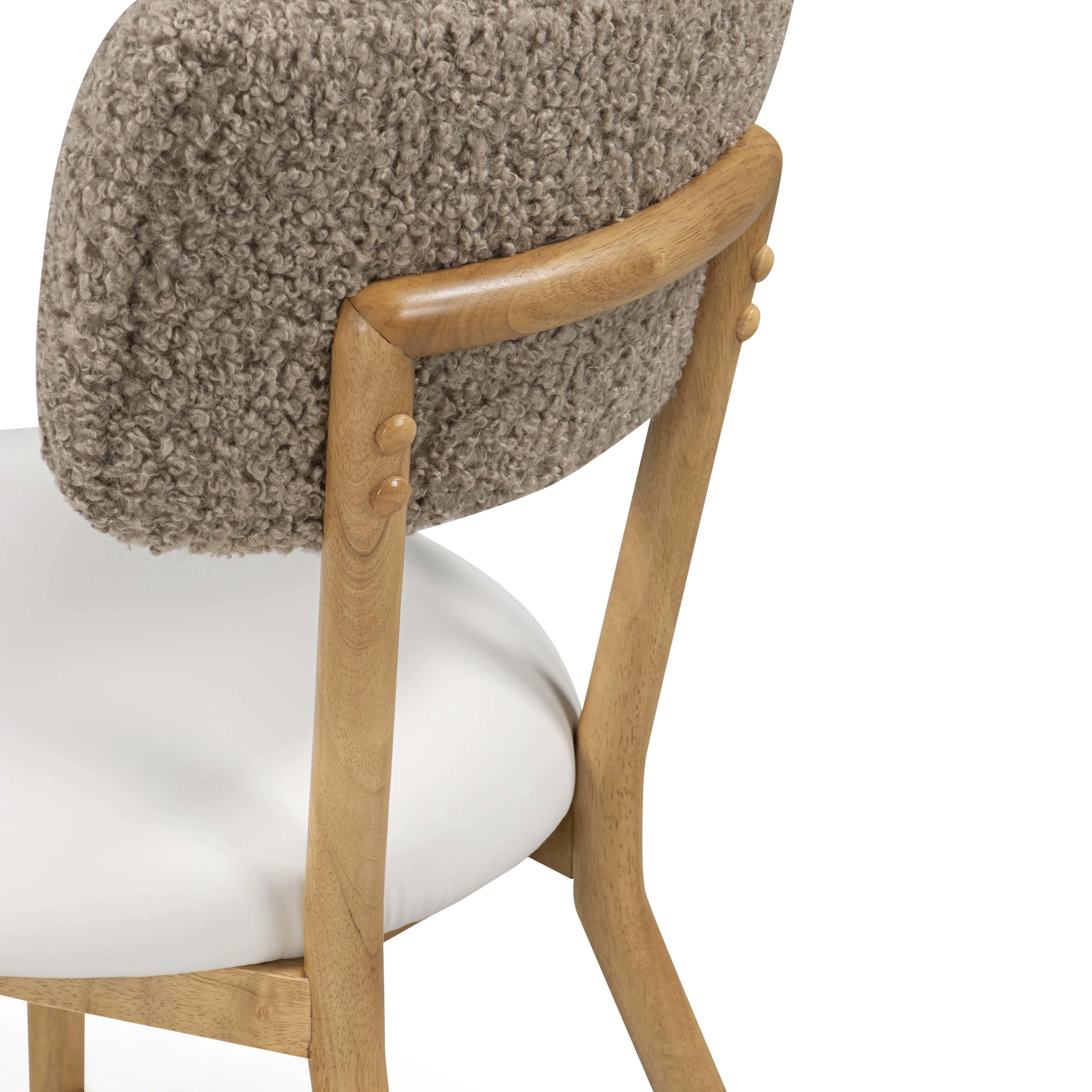Bobbie Cream Performance Vegan Leather and Grey Vegan Shearling Dining Chair - Image 8
