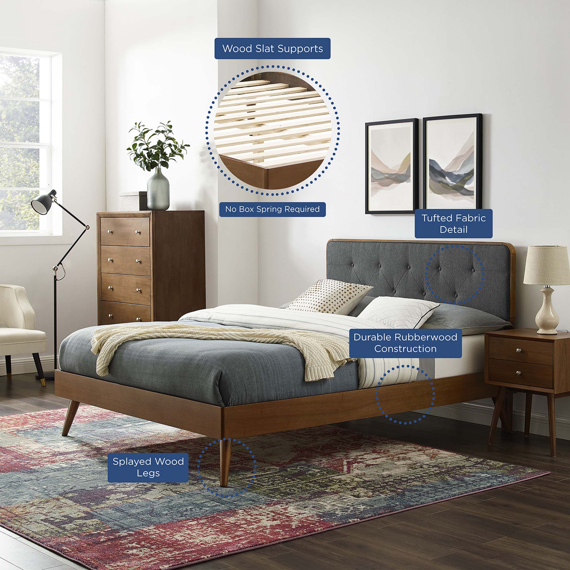 Bridgette Wood Platform Bed With Splayed Legs - Image 29