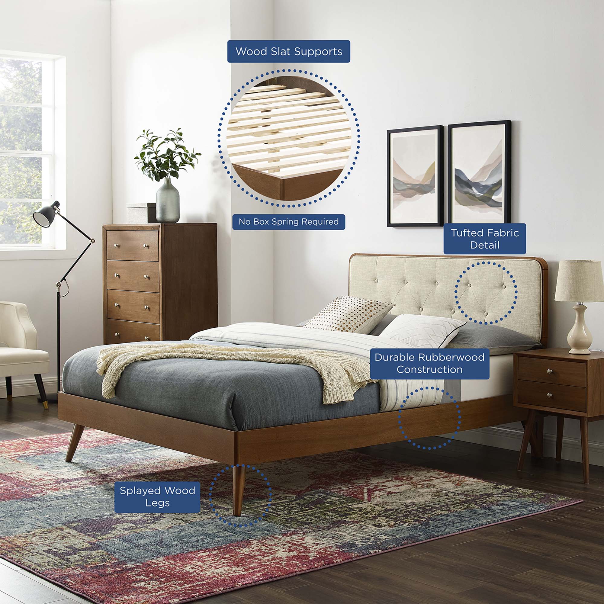 Bridgette Wood Platform Bed With Splayed Legs - Image 9