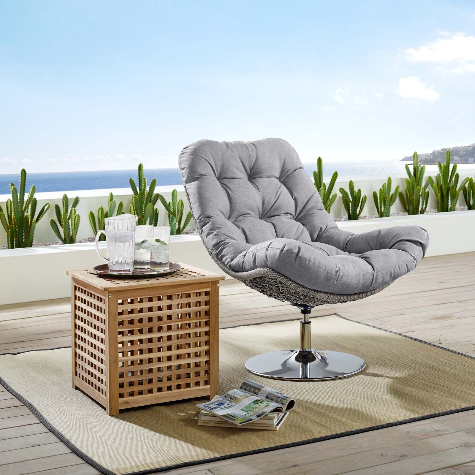 Brighton Wicker Rattan Outdoor Patio Swivel Lounge Chair - Image 2