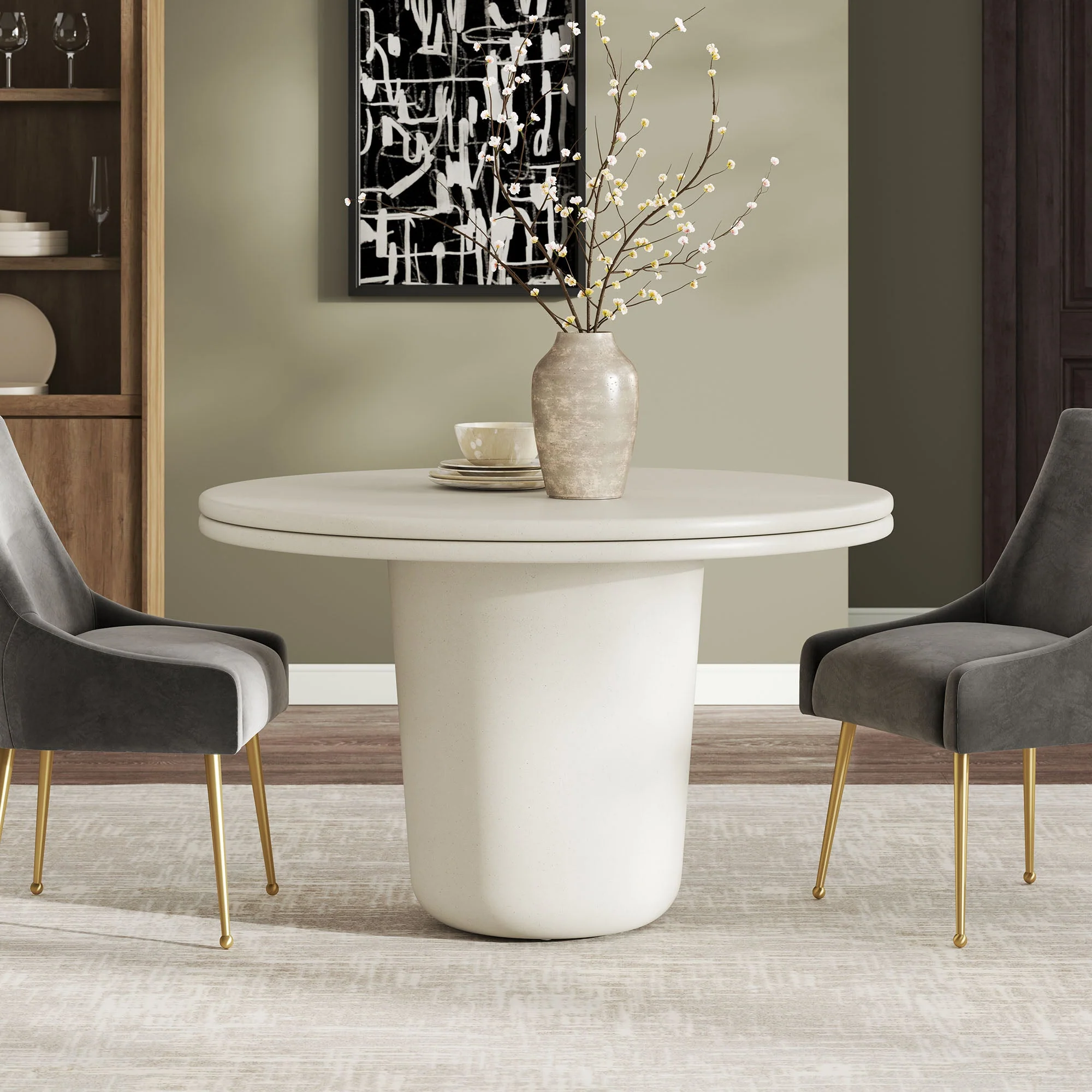 Brion 48" Indoor - Outdoor Patio Concrete Round Dining Table - Image 21