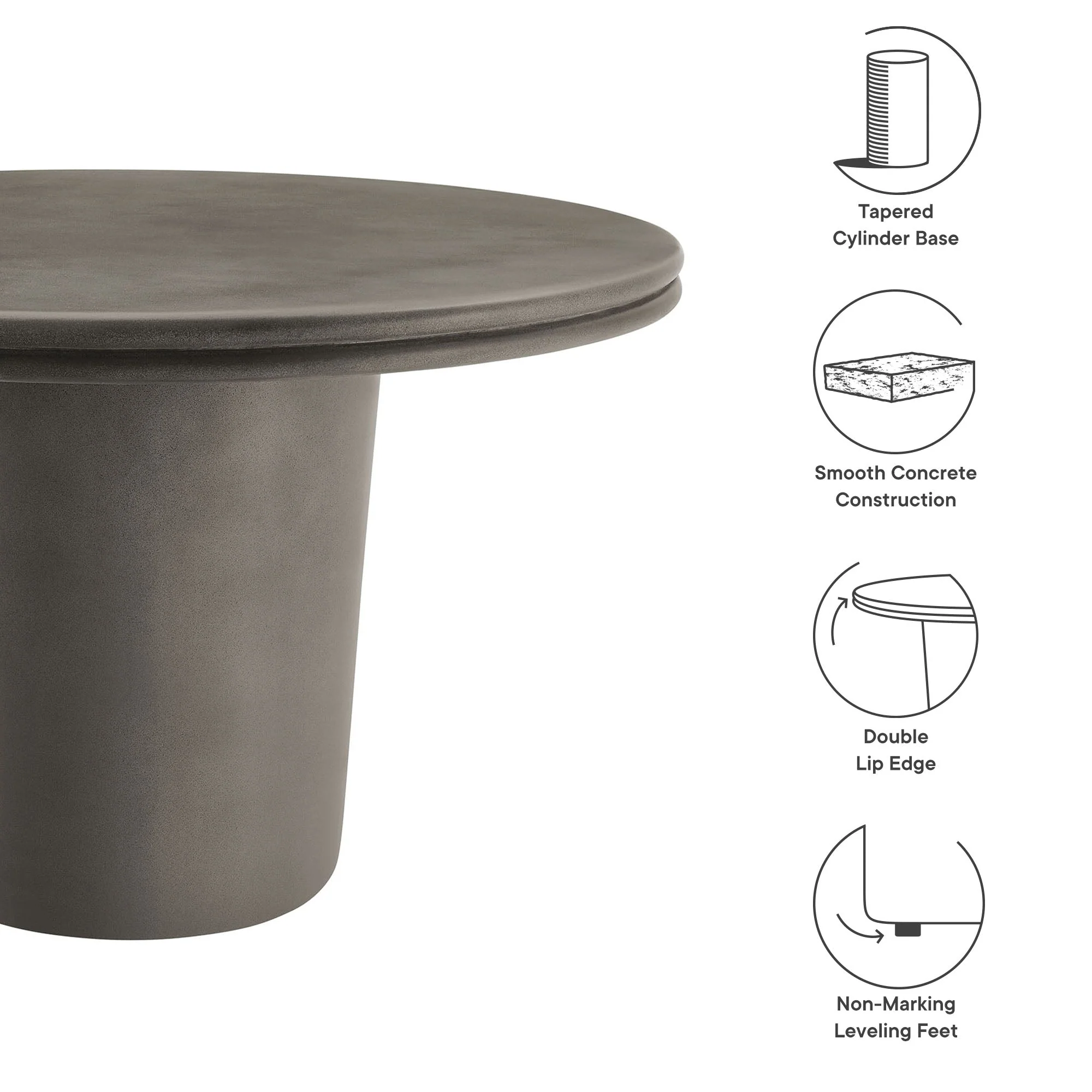 Brion 48" Indoor - Outdoor Patio Concrete Round Dining Table - Image 5