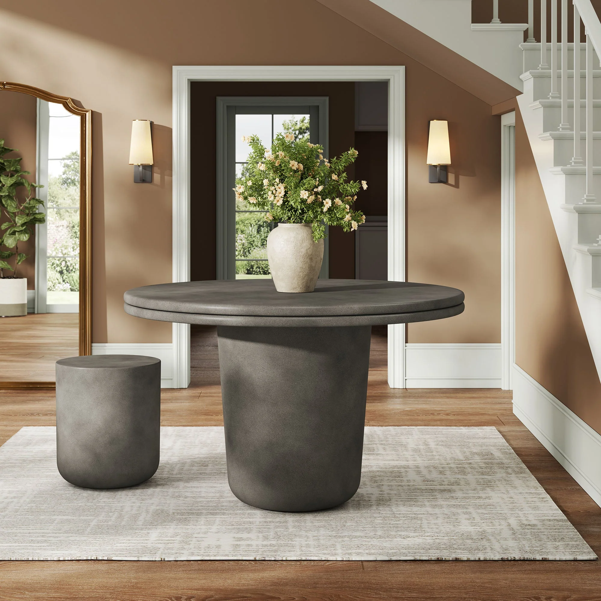 Brion 48" Indoor - Outdoor Patio Concrete Round Dining Table - Image 8