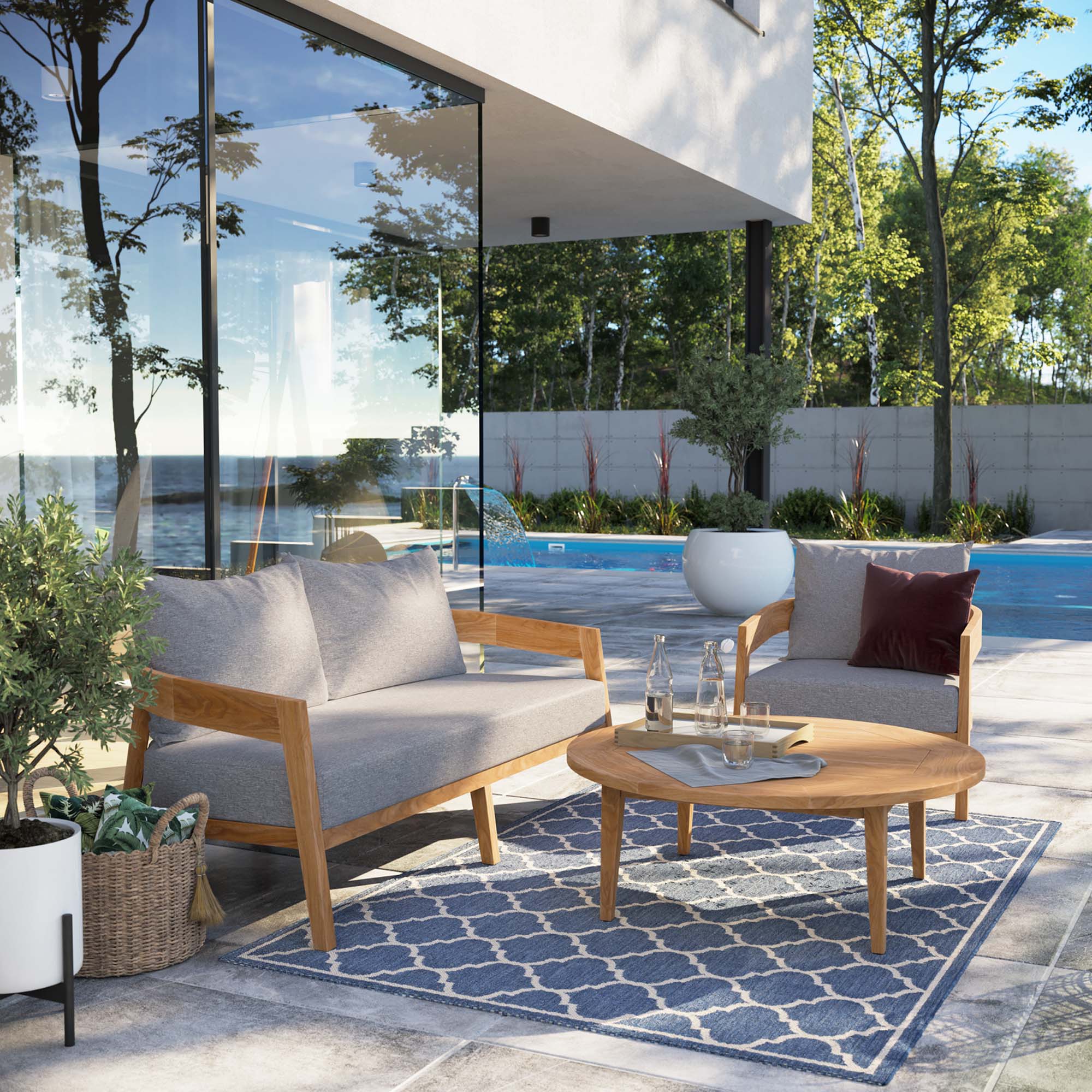 Brisbane 3-Piece Teak Wood Outdoor Patio - Image 2
