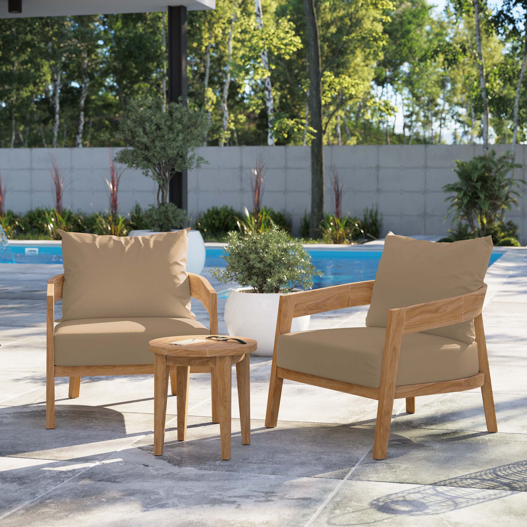 Brisbane 3-Piece Teak Wood Outdoor Patio Set - Image 2