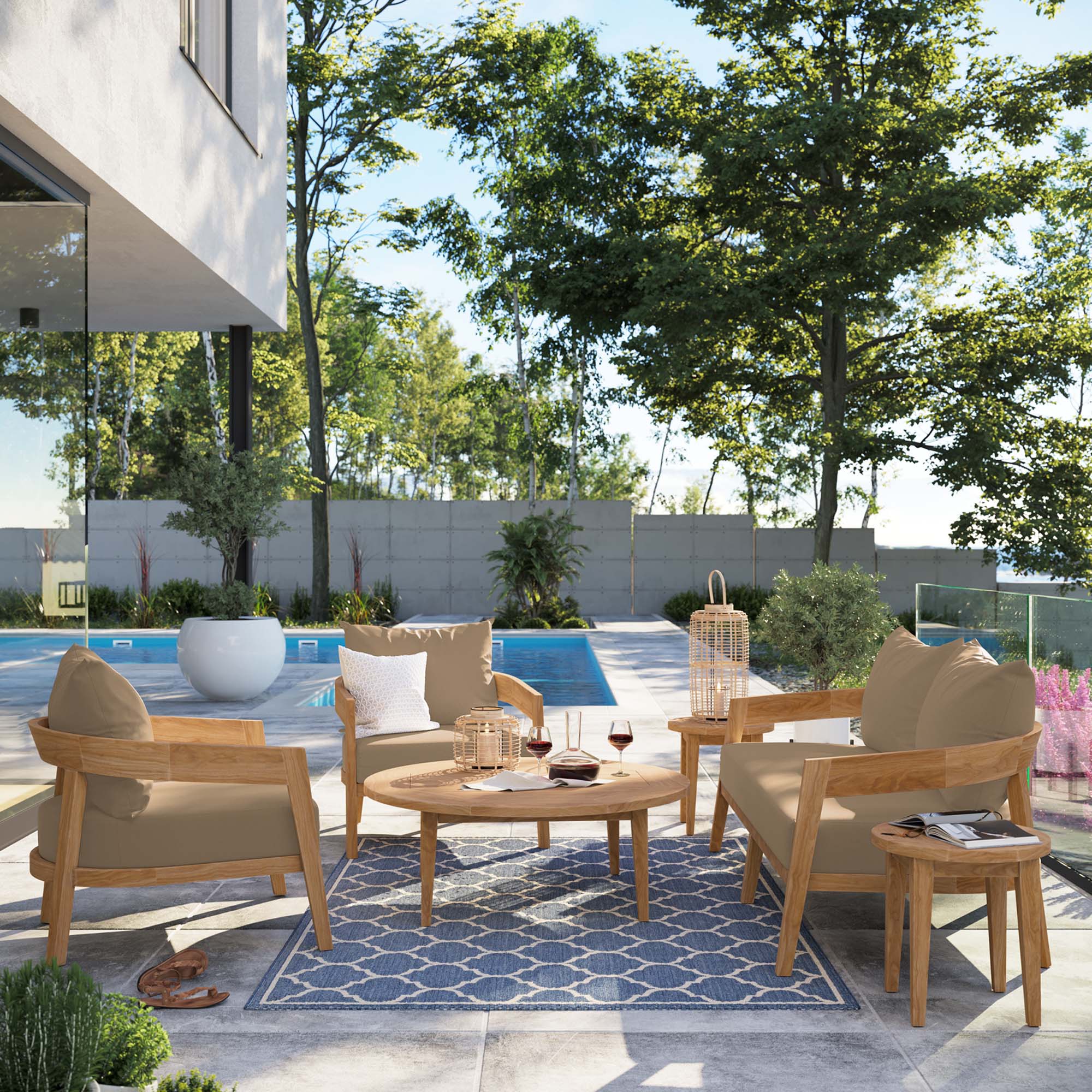 Brisbane 6-Piece Teak Wood Outdoor Patio Set - Image 33