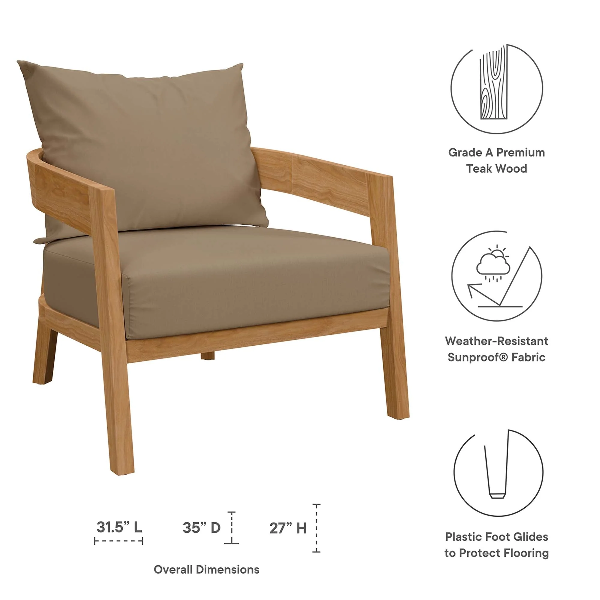 Brisbane Teak Wood Outdoor Patio Armchair - Image 16