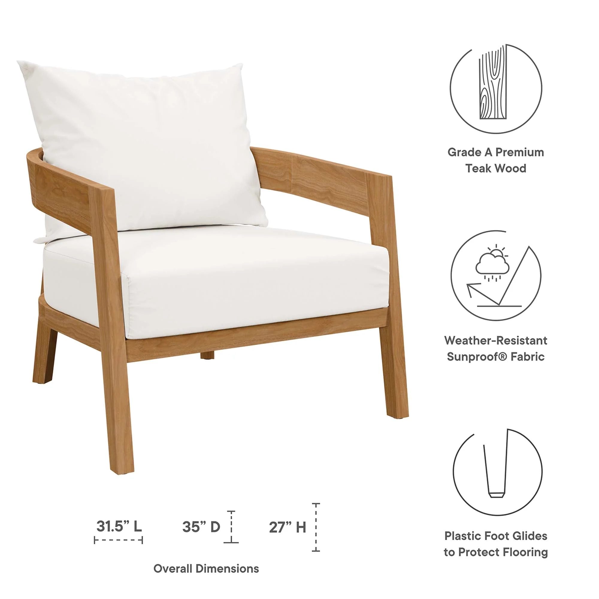 Brisbane Teak Wood Outdoor Patio Armchair - Image 24