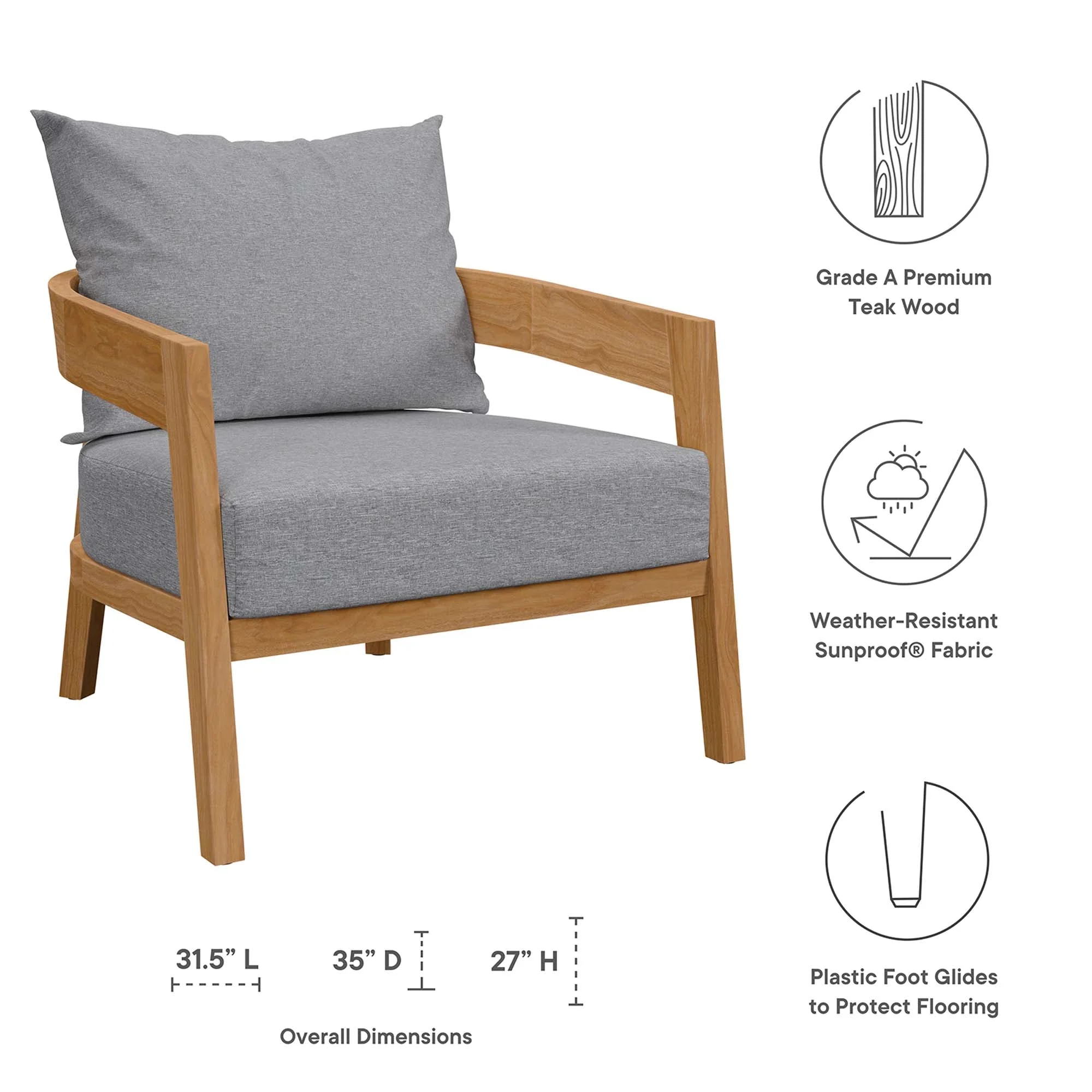 Brisbane Teak Wood Outdoor Patio Armchair - Image 8