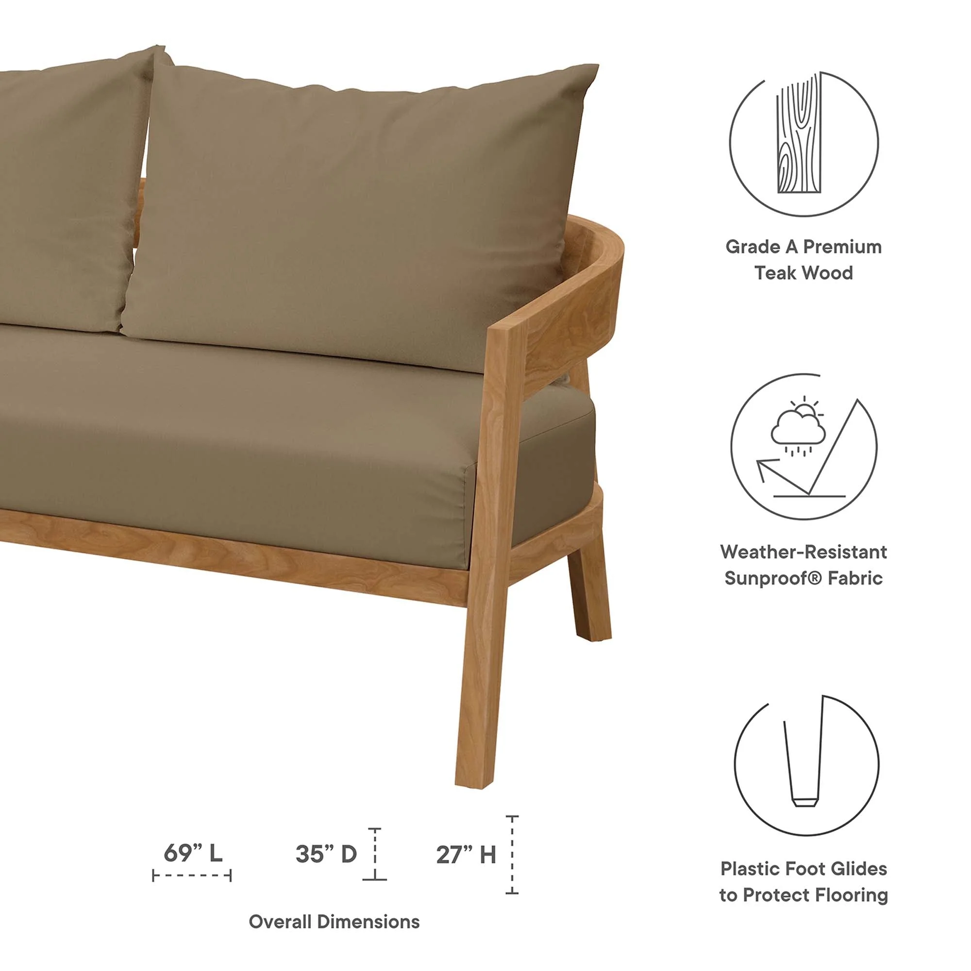 Brisbane Teak Wood Outdoor Patio Loveseat - Image 15