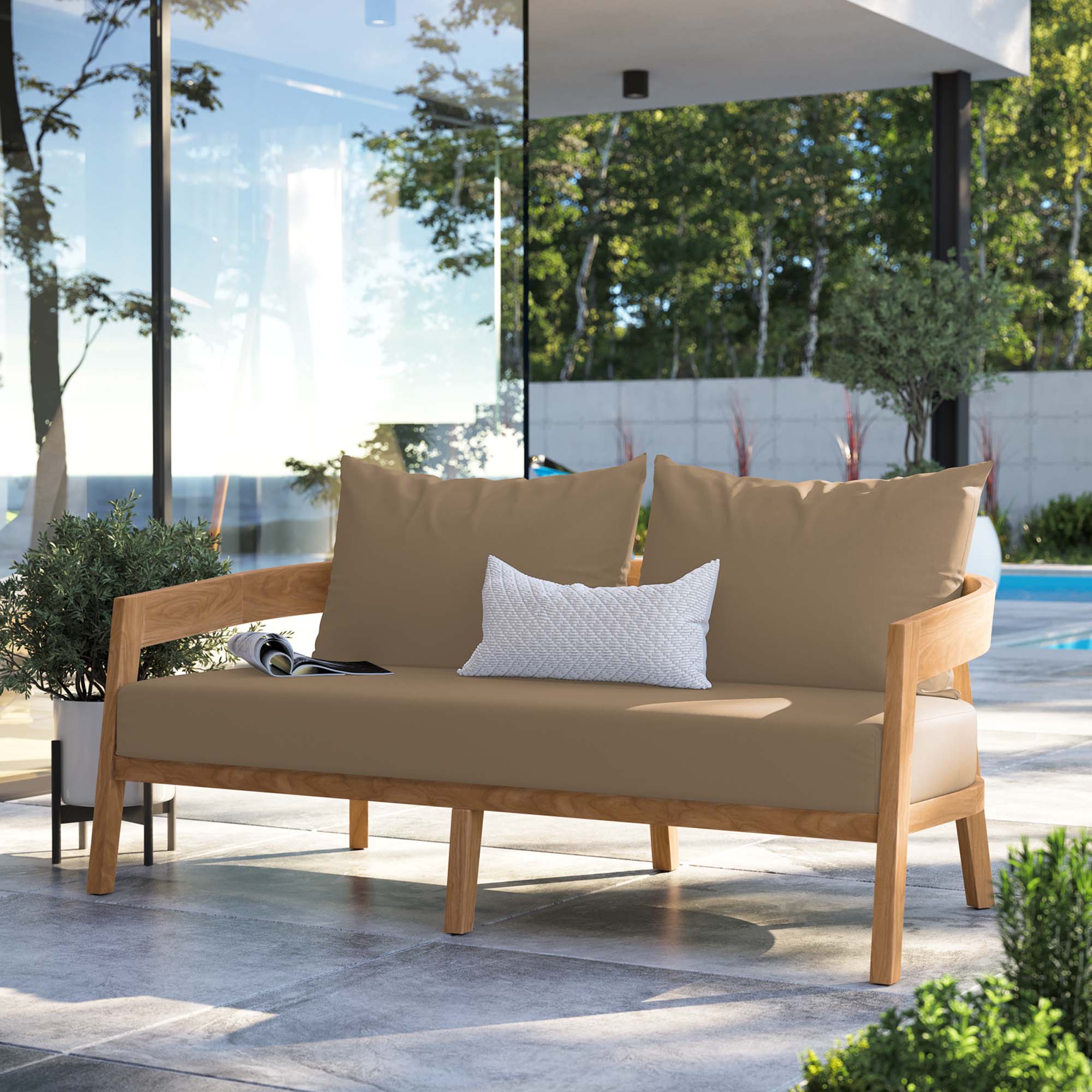 Brisbane Teak Wood Outdoor Patio Loveseat - Image 9