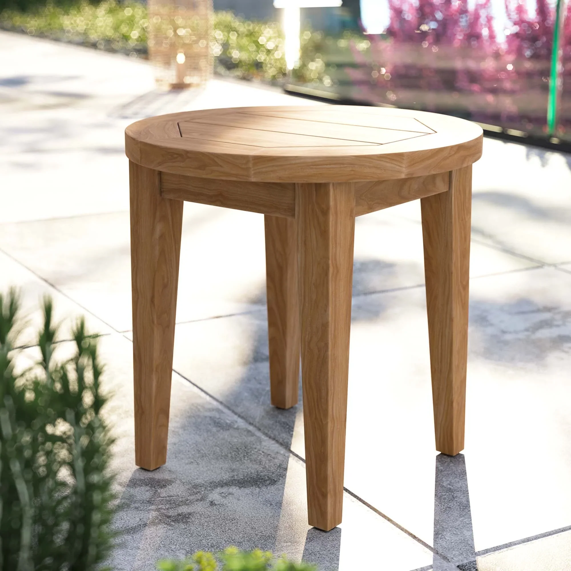 Brisbane Teak Wood Outdoor Patio Side Table in Natural - Image 2