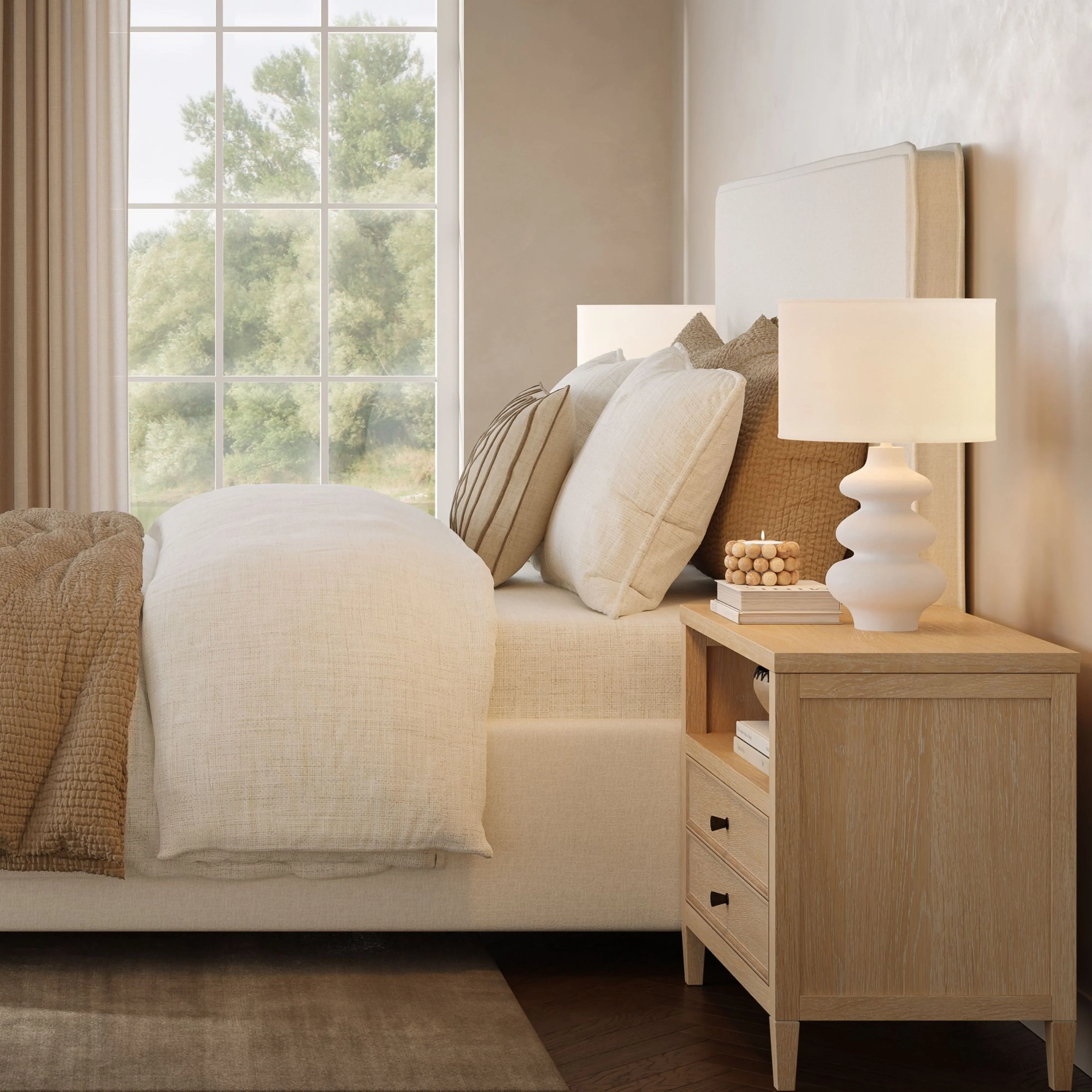 Bristol Park 30" Whitewashed Oak Wood 2-Drawer Nightstand - Image 2