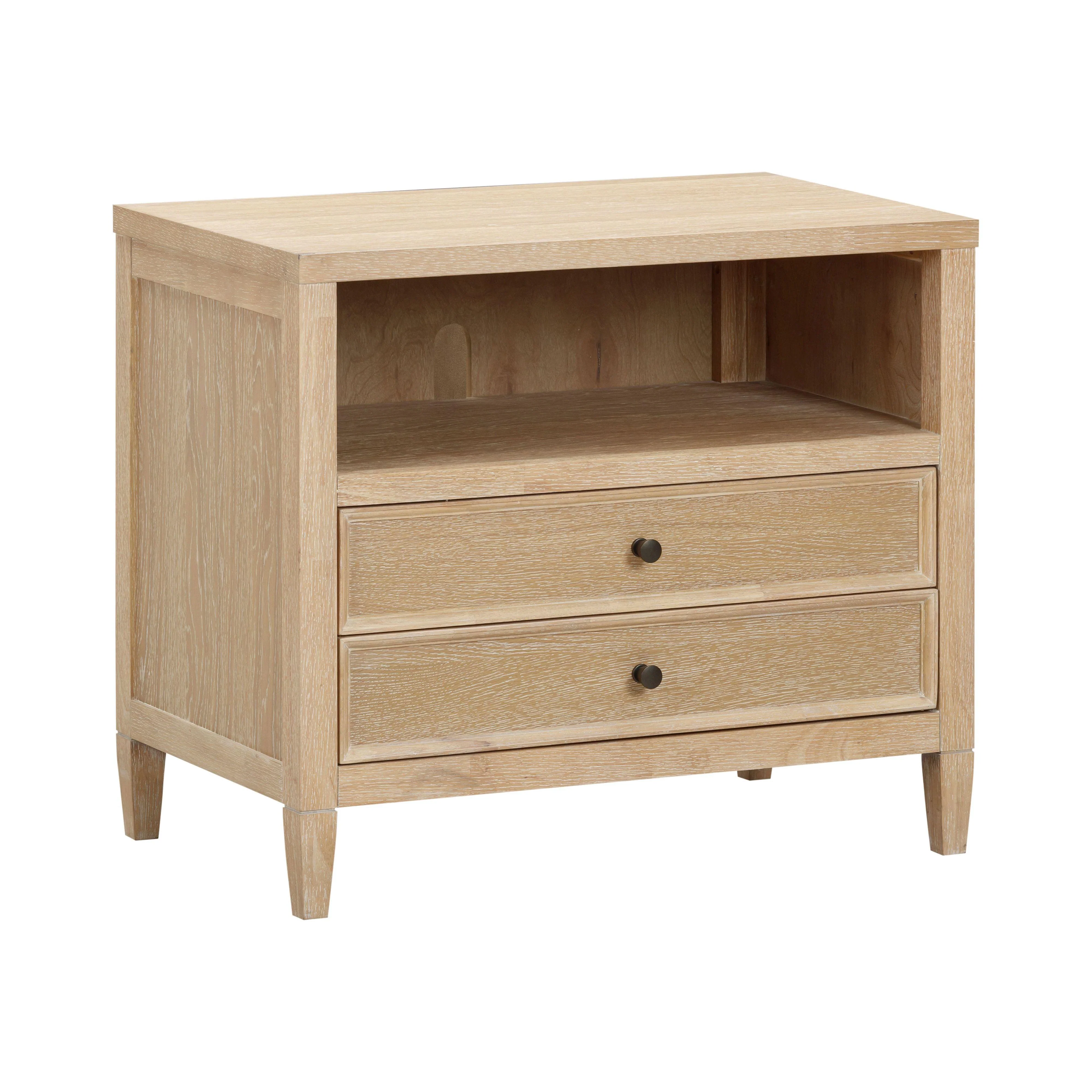 Bristol Park 30" Whitewashed Oak Wood 2-Drawer Nightstand - Image 4