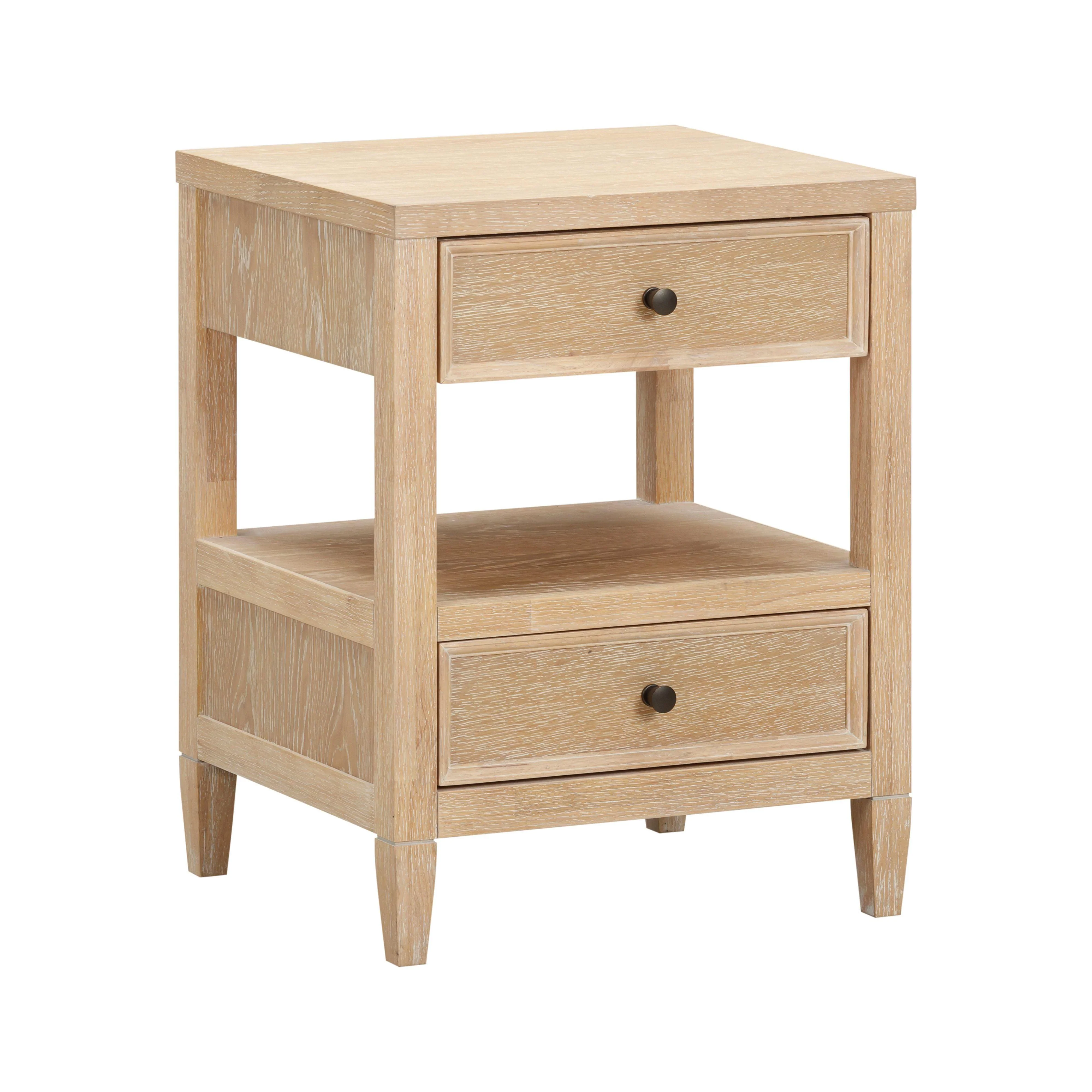 Bristol Park 20" Whitewashed Oak Wood 2-Drawer Nightstand - Image 3
