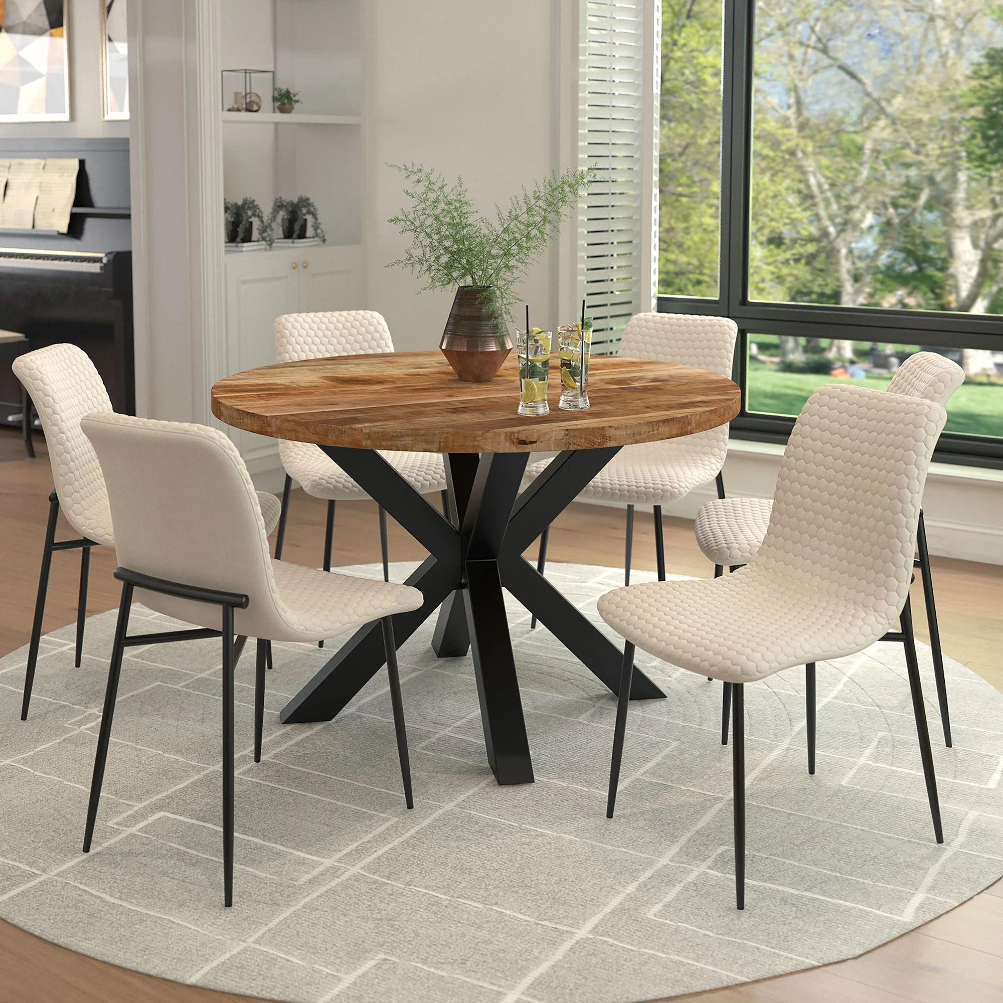 Brixx Dining Chair, set of 2, in Beige Fabric and Black - Image 2