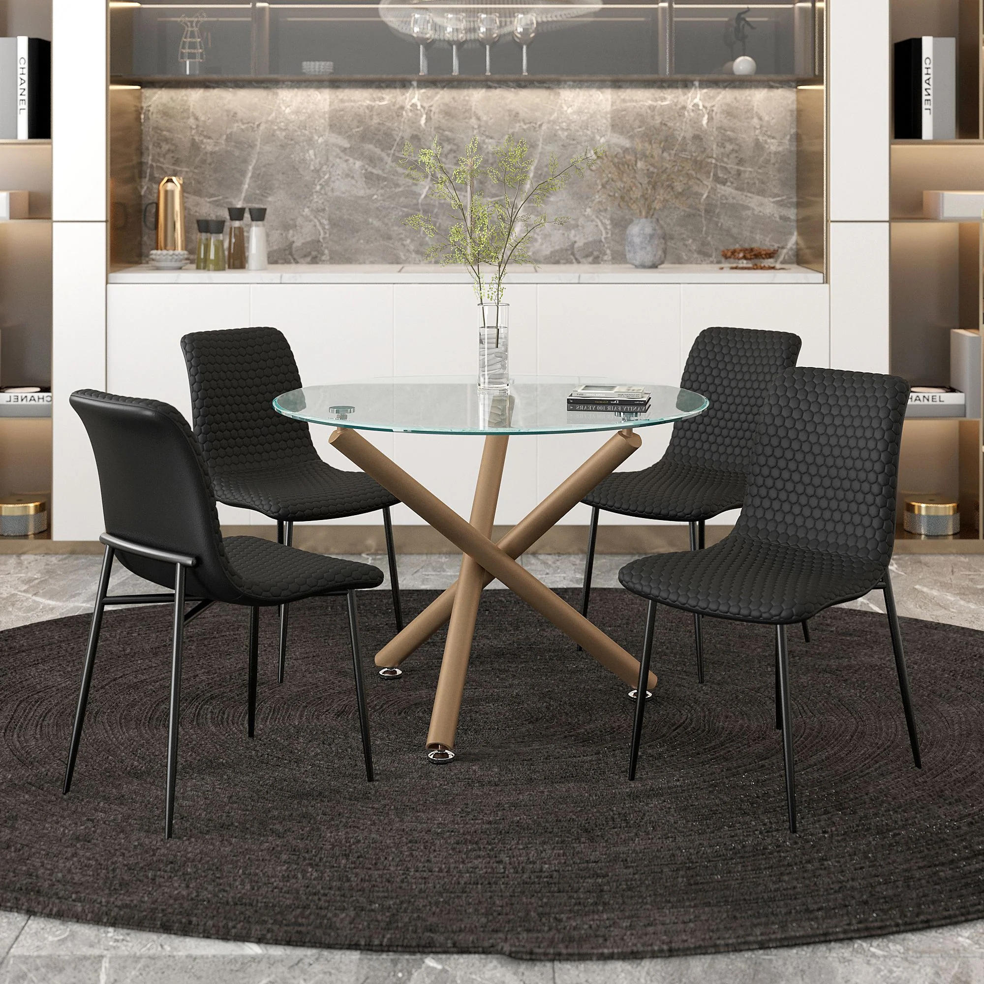 Brixx Dining Chair, set of 2, in Black Faux Leather and Black - Image 2