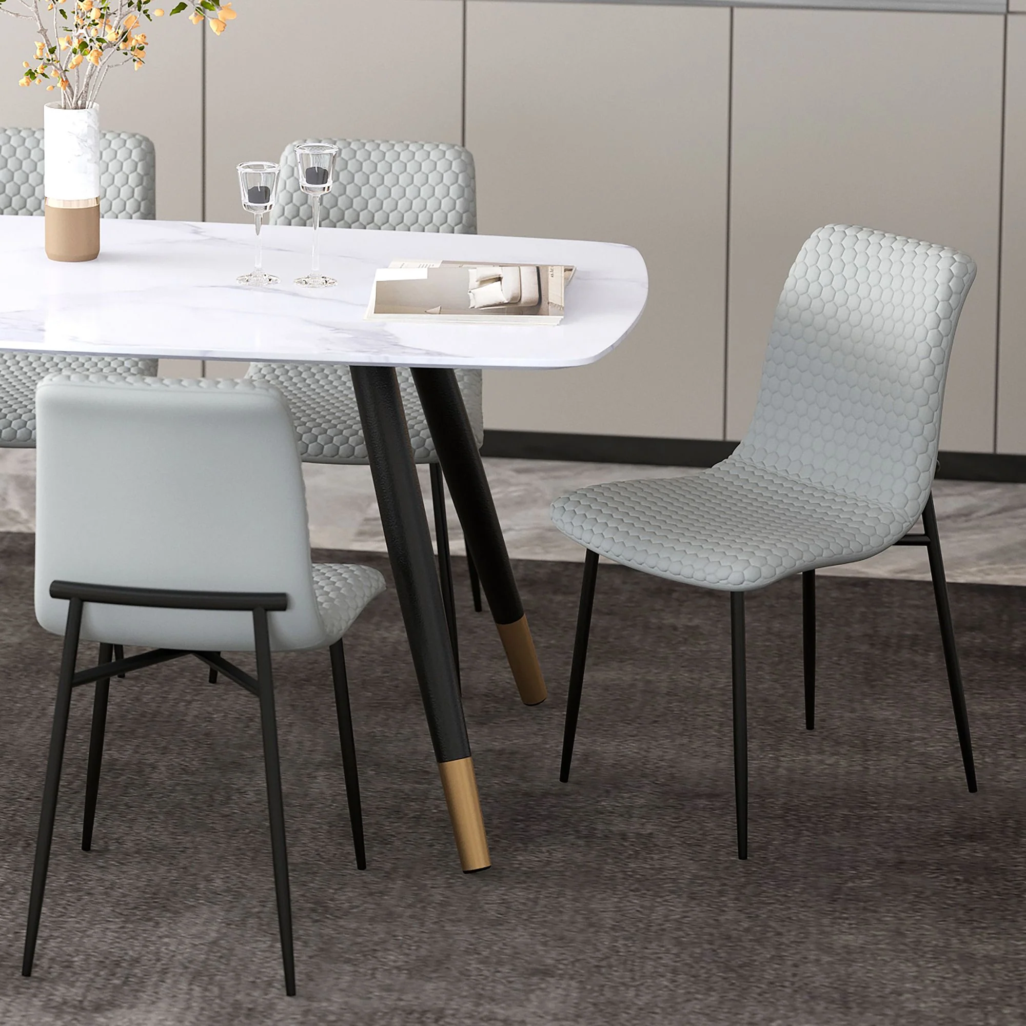 Brixx Dining Chair, set of 2, in Light Grey Faux Leather and Black - Image 2