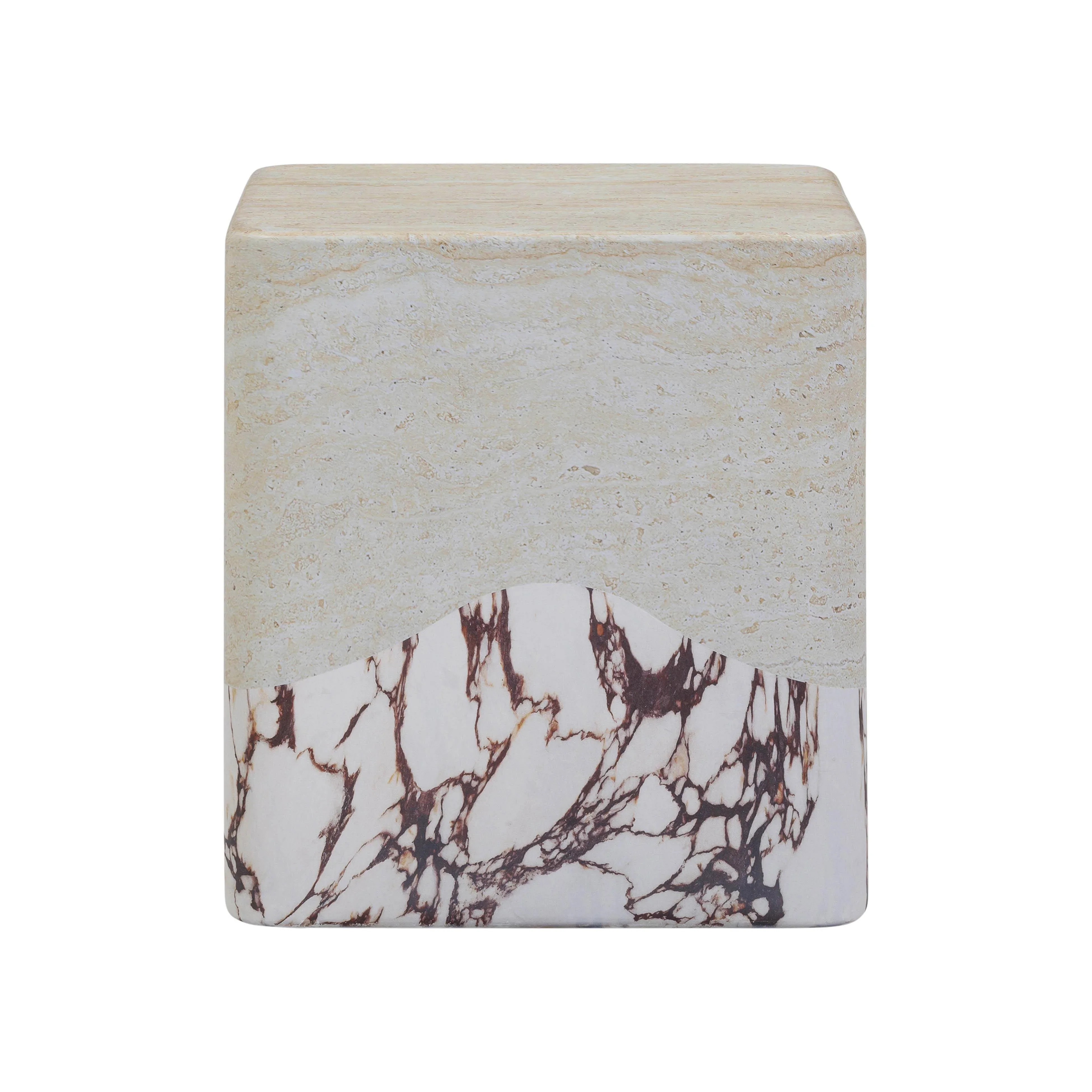 Brut Faux Travertine & Breccia Concrete Indoor/Outdoor Side Table - Image 3