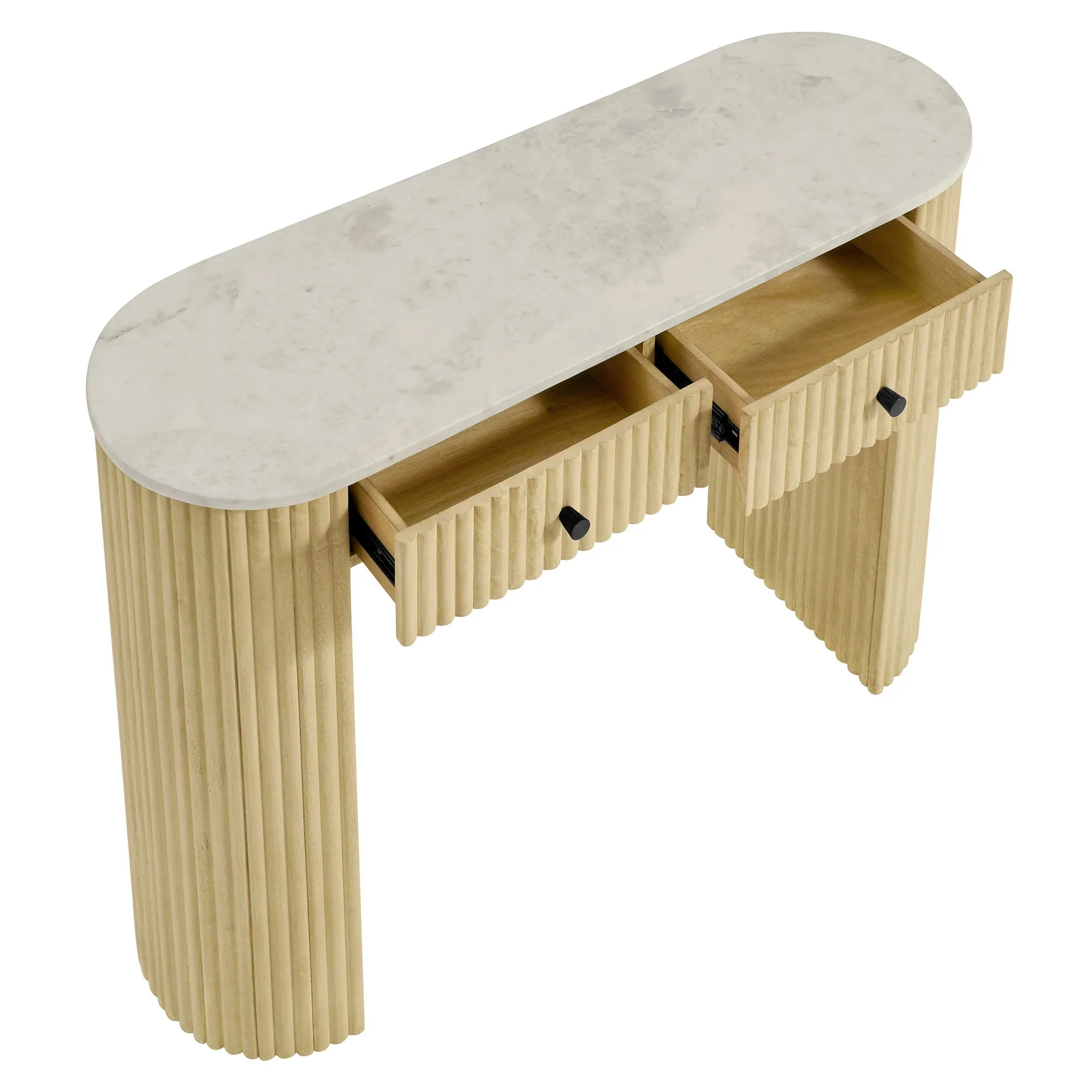 Caldera 42" Curved Solid Wood and Marble Console Table in Natural - Image 5