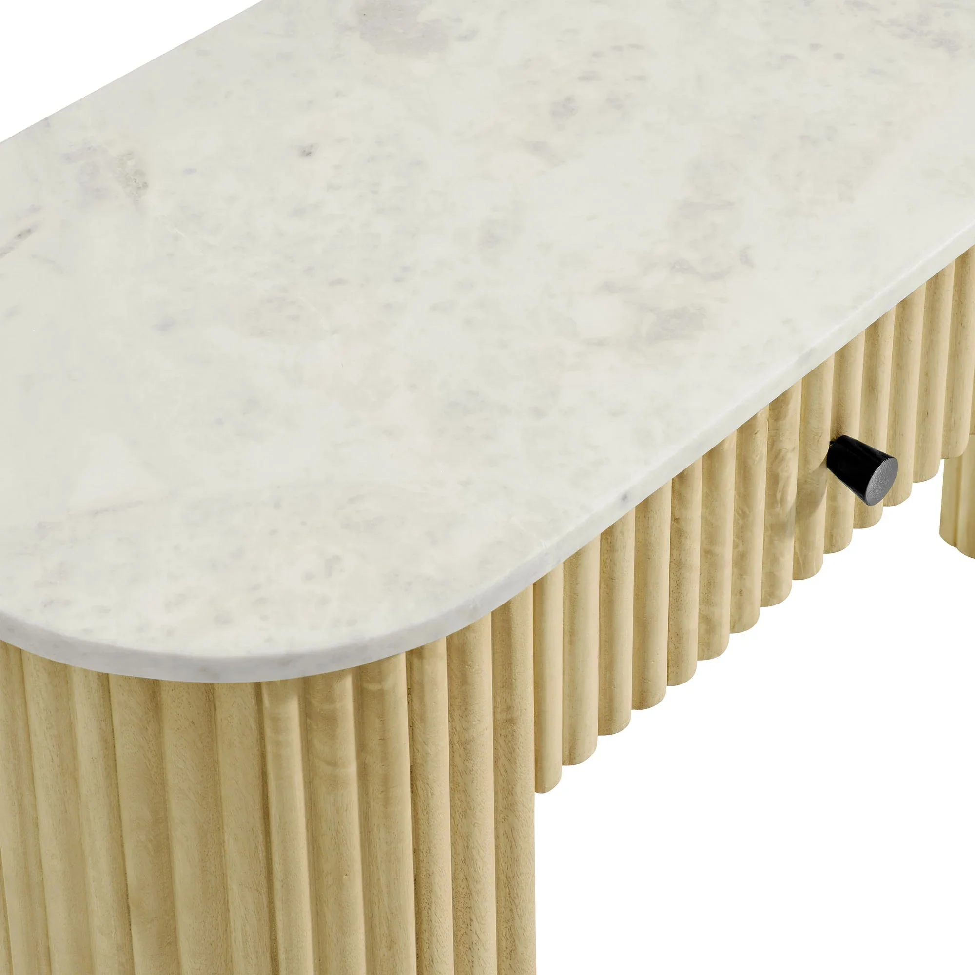 Caldera 42" Curved Solid Wood and Marble Console Table in Natural - Image 7