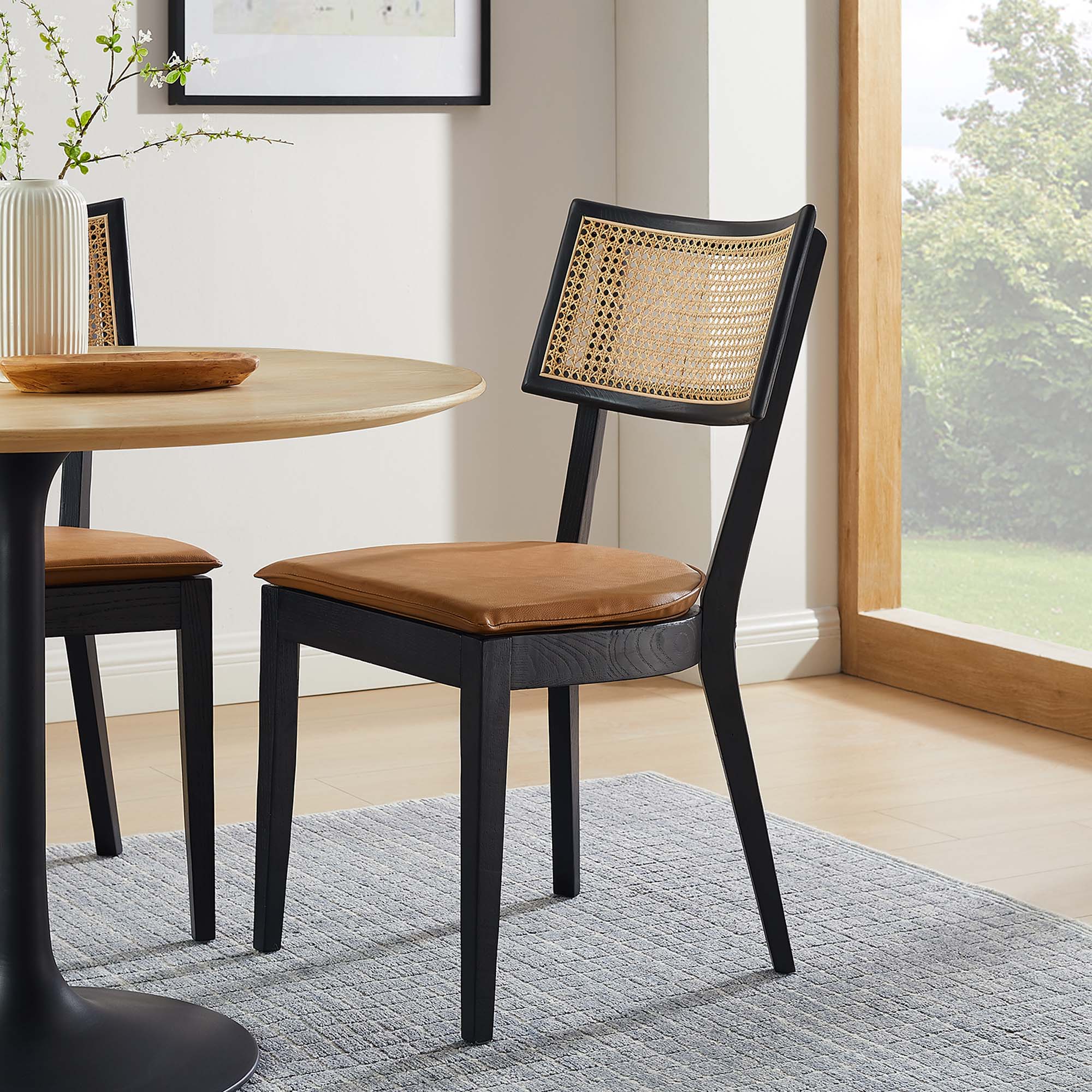 Caledonia Vegan Leather Upholstered Wood Dining Chairs Set of 2 - Image 11