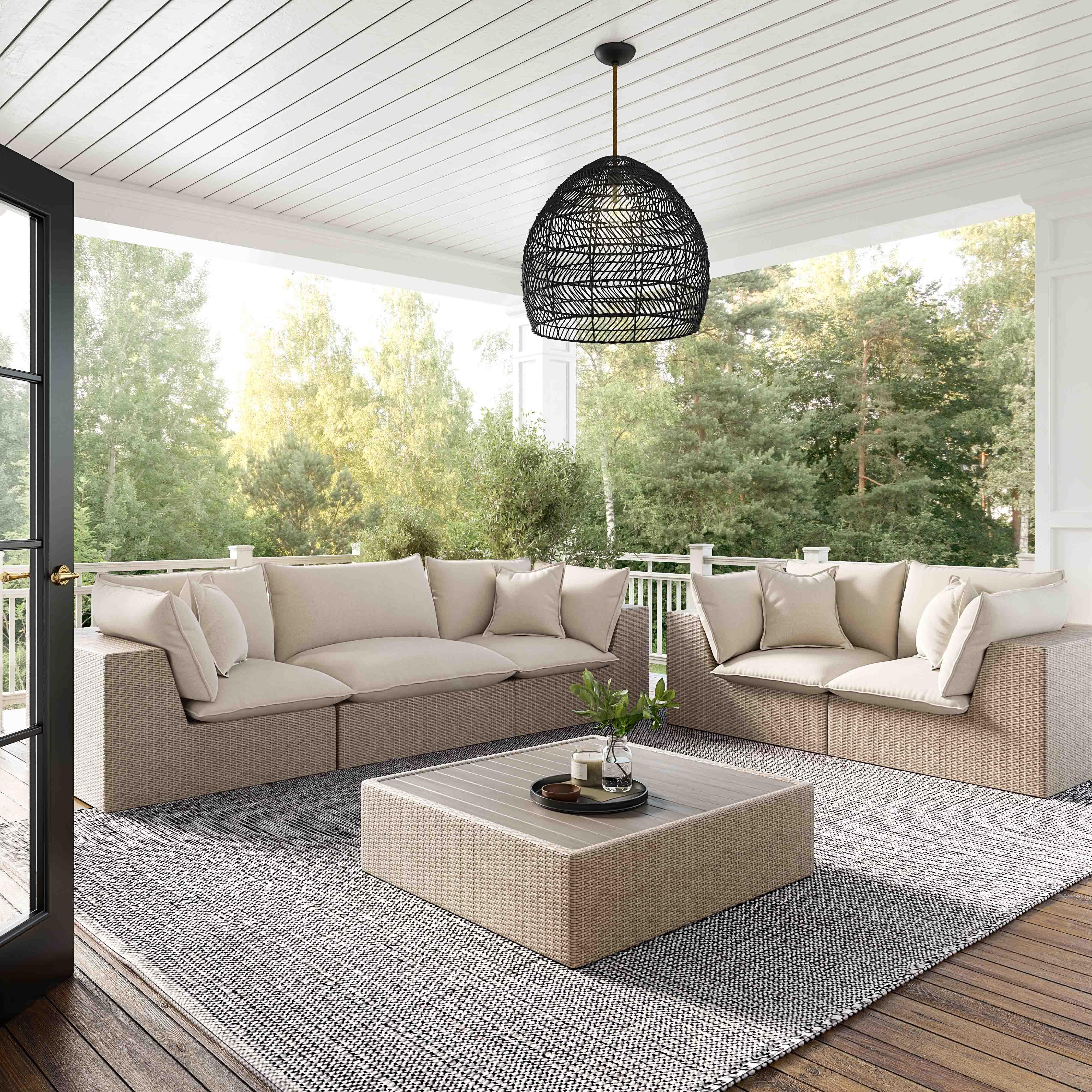 Cali 39" Natural Wicker Outdoor Ottoman / Coffee Table - Image 3