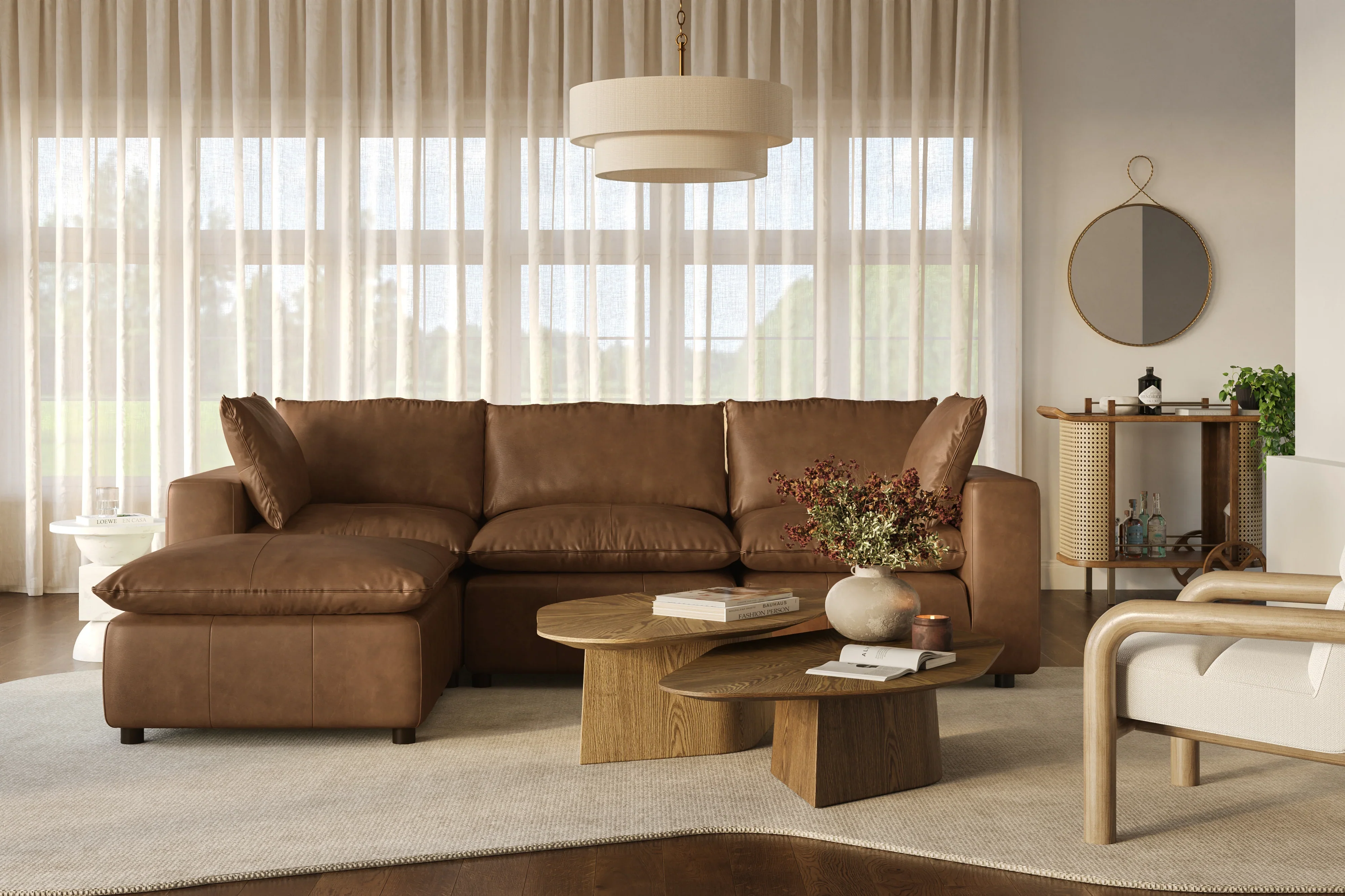 Cali 4-Piece Brown Leather Modular Sectional - Image 2