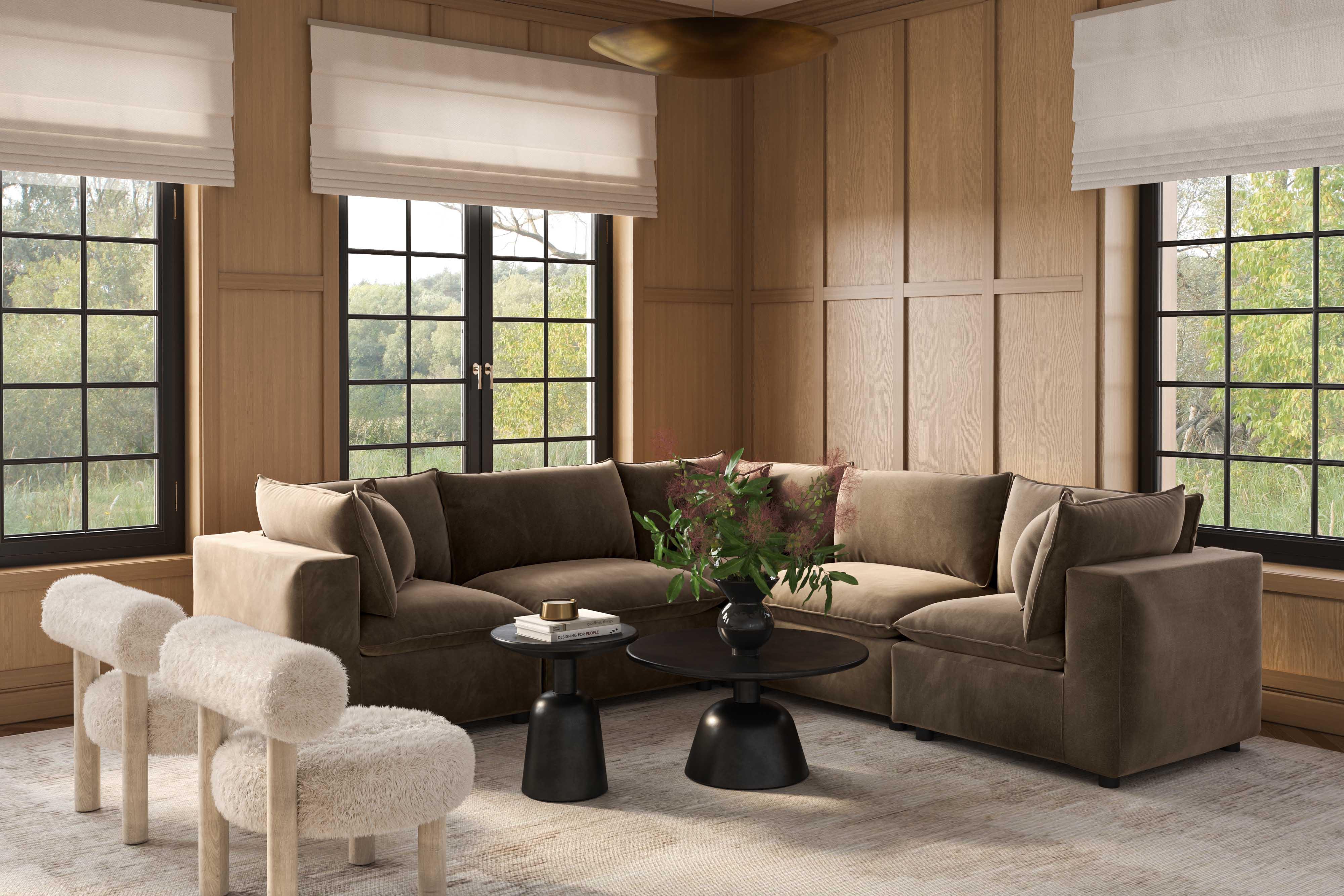 Cali 5-Piece Chocolate Brown Performance Velvet L-Sectional - Image 2