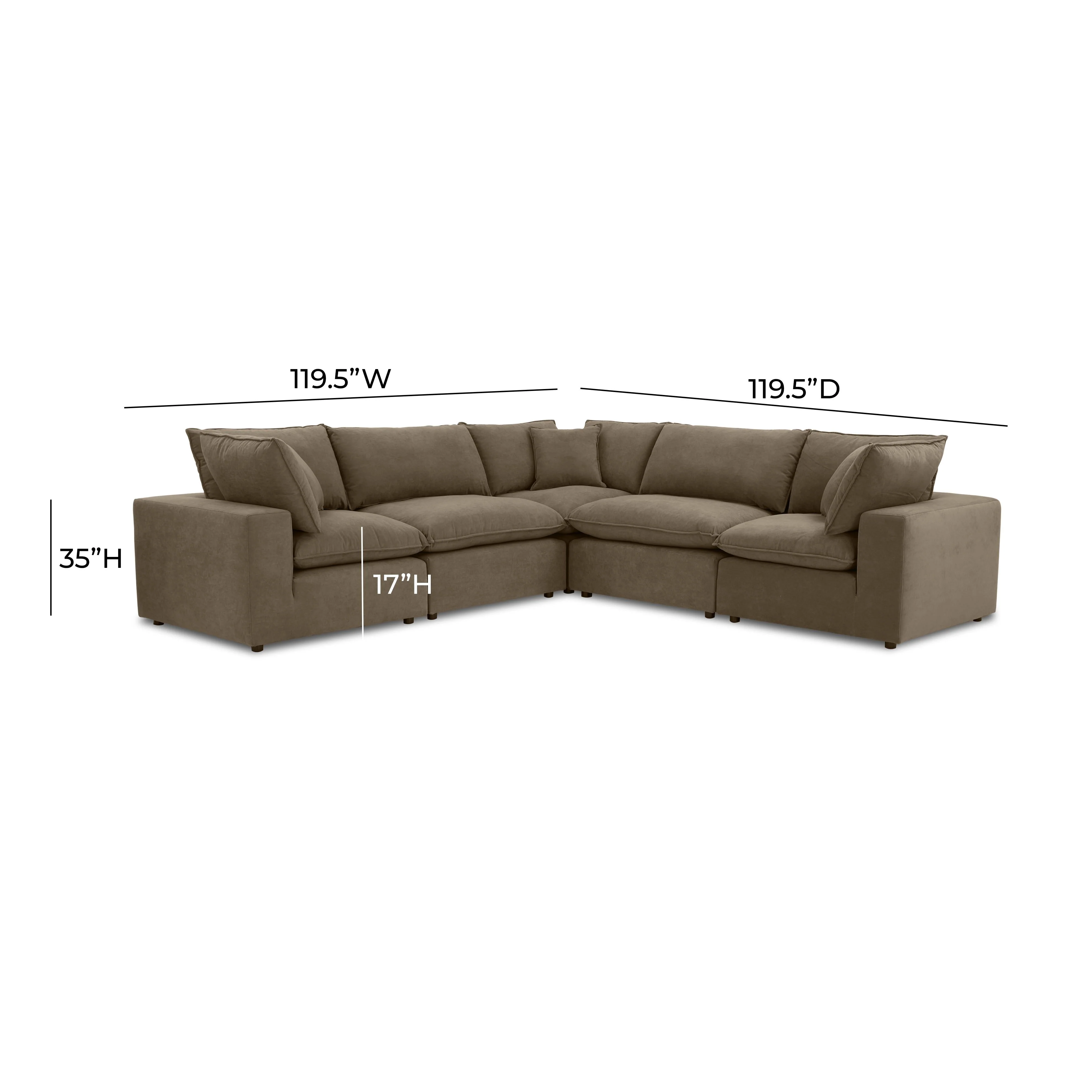 Cali 5-Piece Chocolate Brown Performance Velvet L-Sectional - Image 4