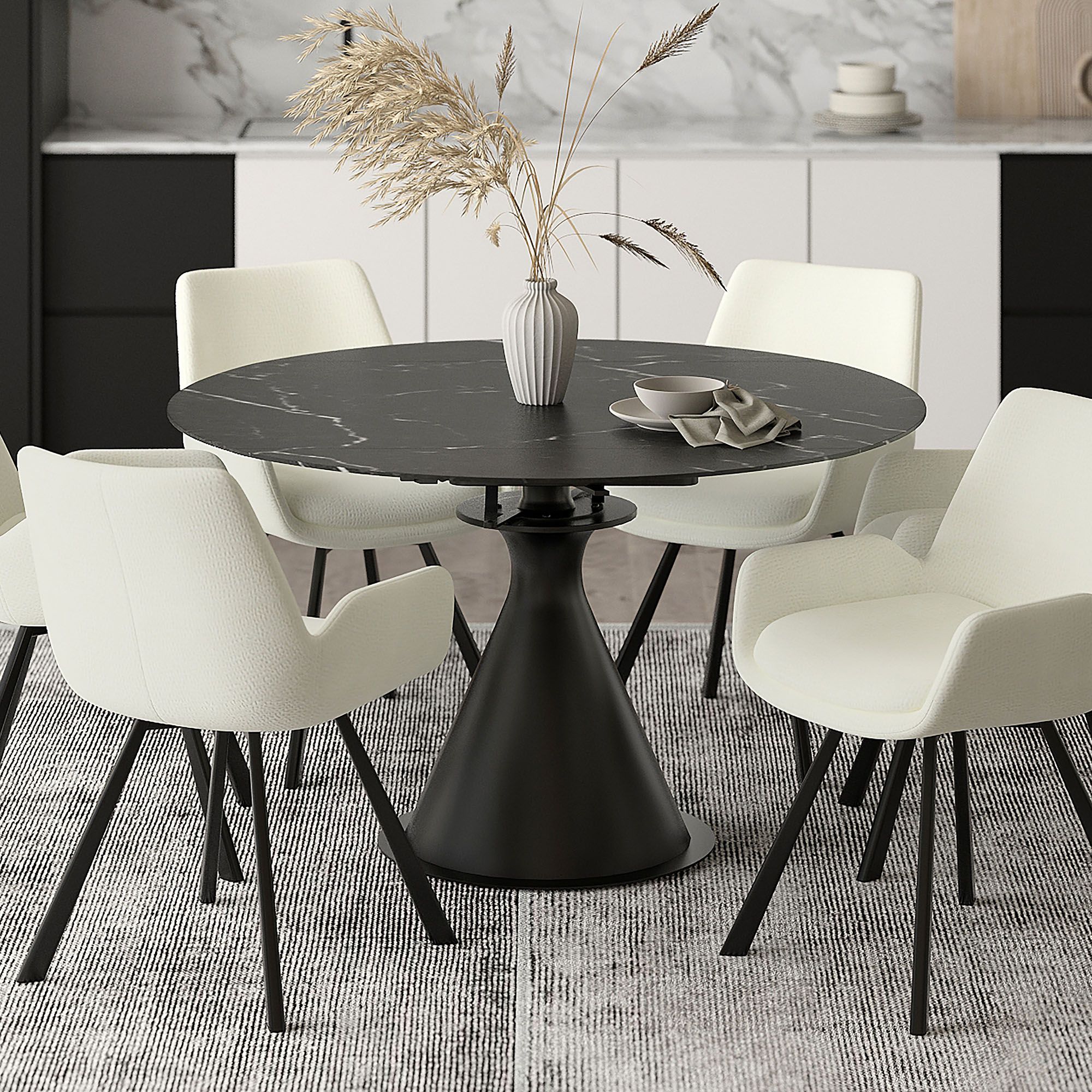Calisto Round Pedestal Dining Table w/Extension in Black - Image 2