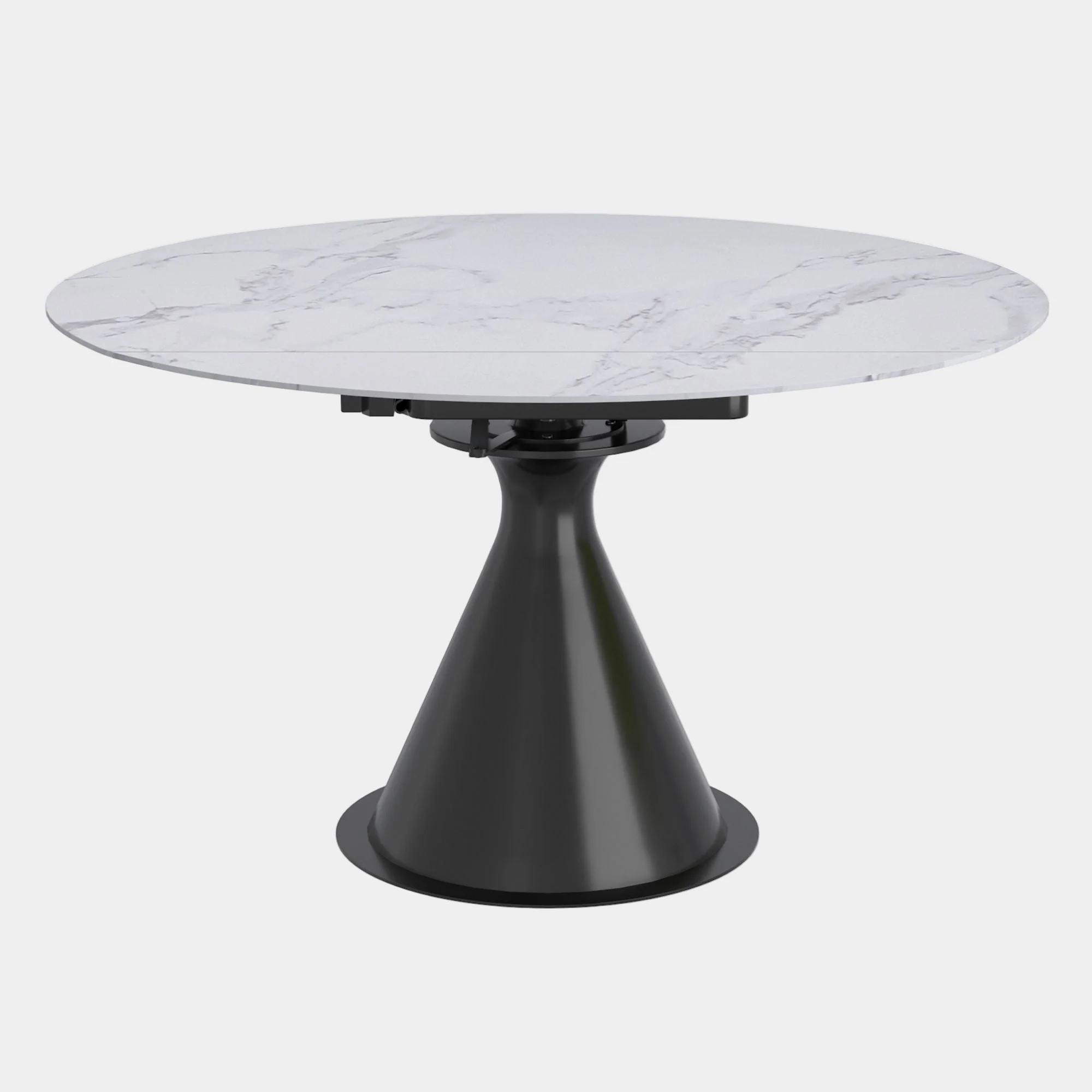 Calisto Round Pedestal Dining Table w/Extension in White and Black