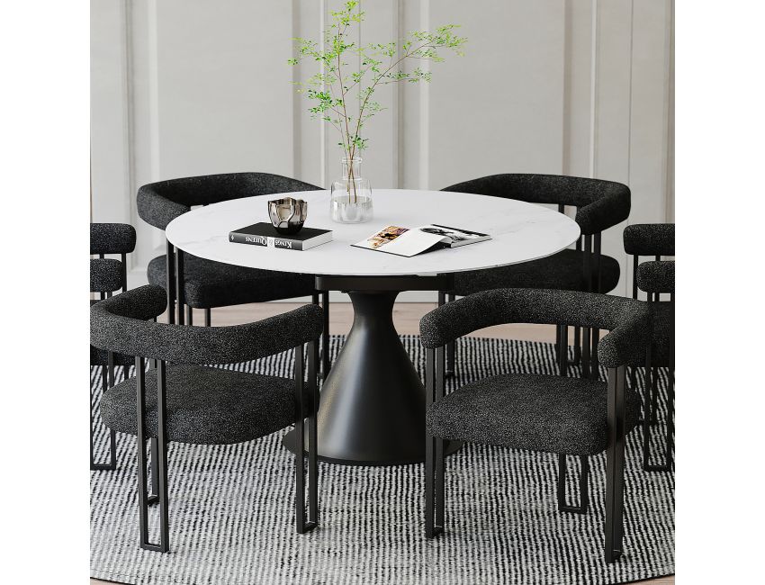 Calisto Round Pedestal Dining Table w/Extension in White and Black - Image 2