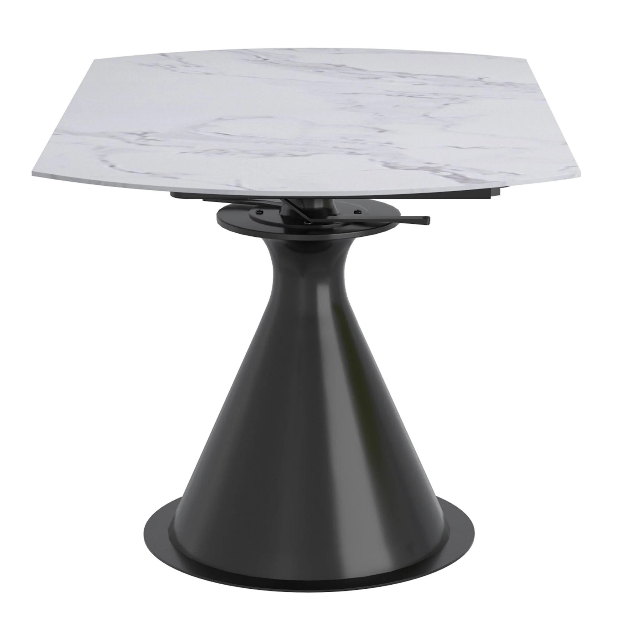 Calisto Round Pedestal Dining Table w/Extension in White and Black - Image 4