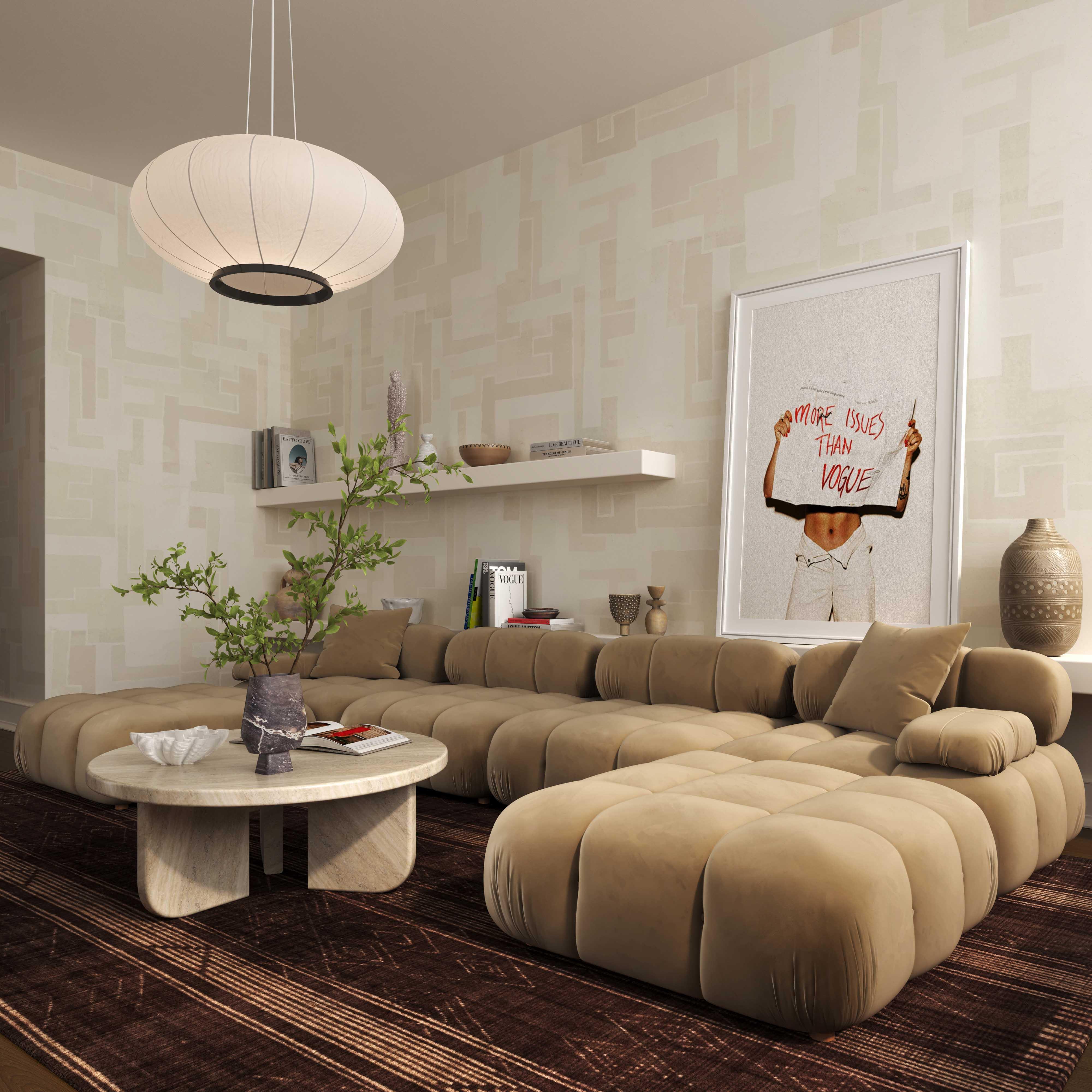 Calliope 6-piece Cafe Au Lait Performance Velvet Modular U-Sectional - Image 2