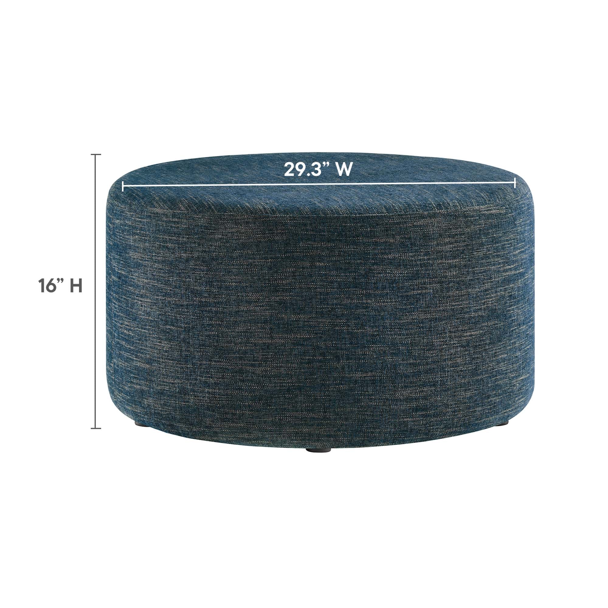 Callum Large Round Woven Heathered Fabric Upholstered Ottoman - Image 11