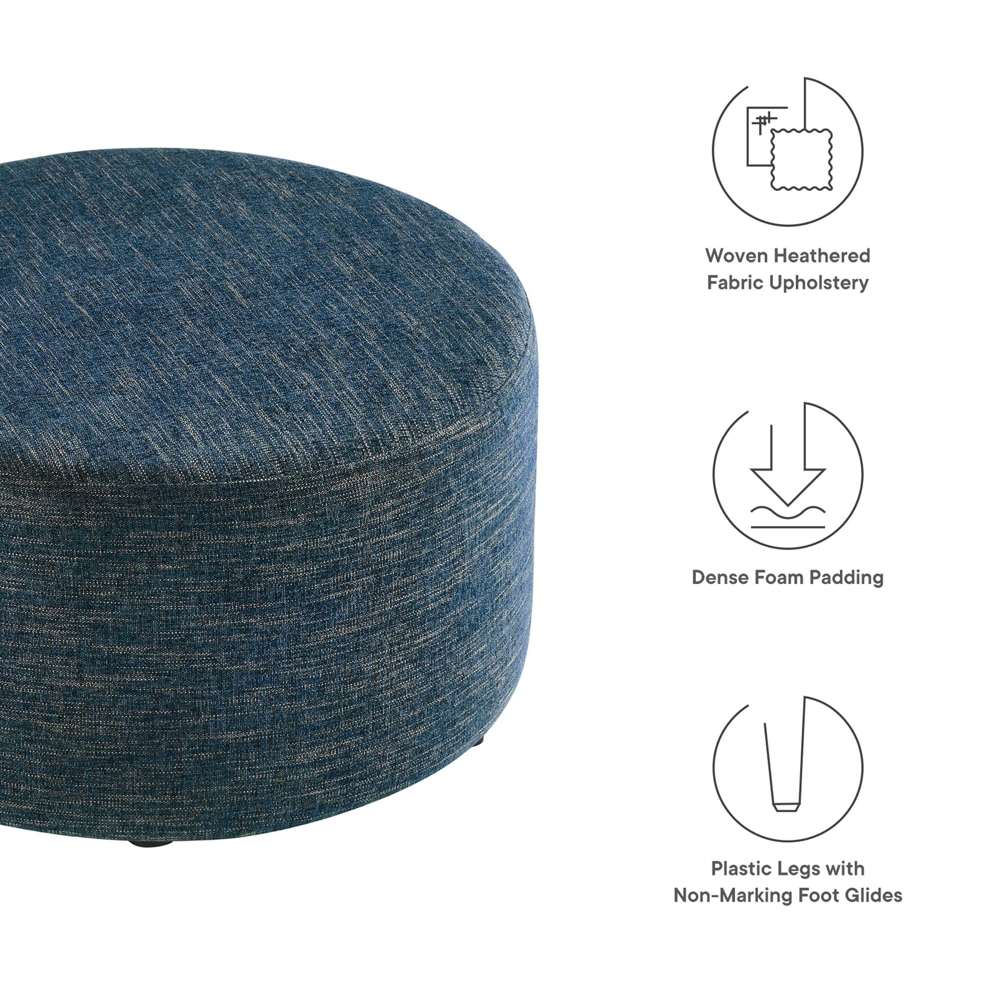 Callum Large Round Woven Heathered Fabric Upholstered Ottoman - Image 14