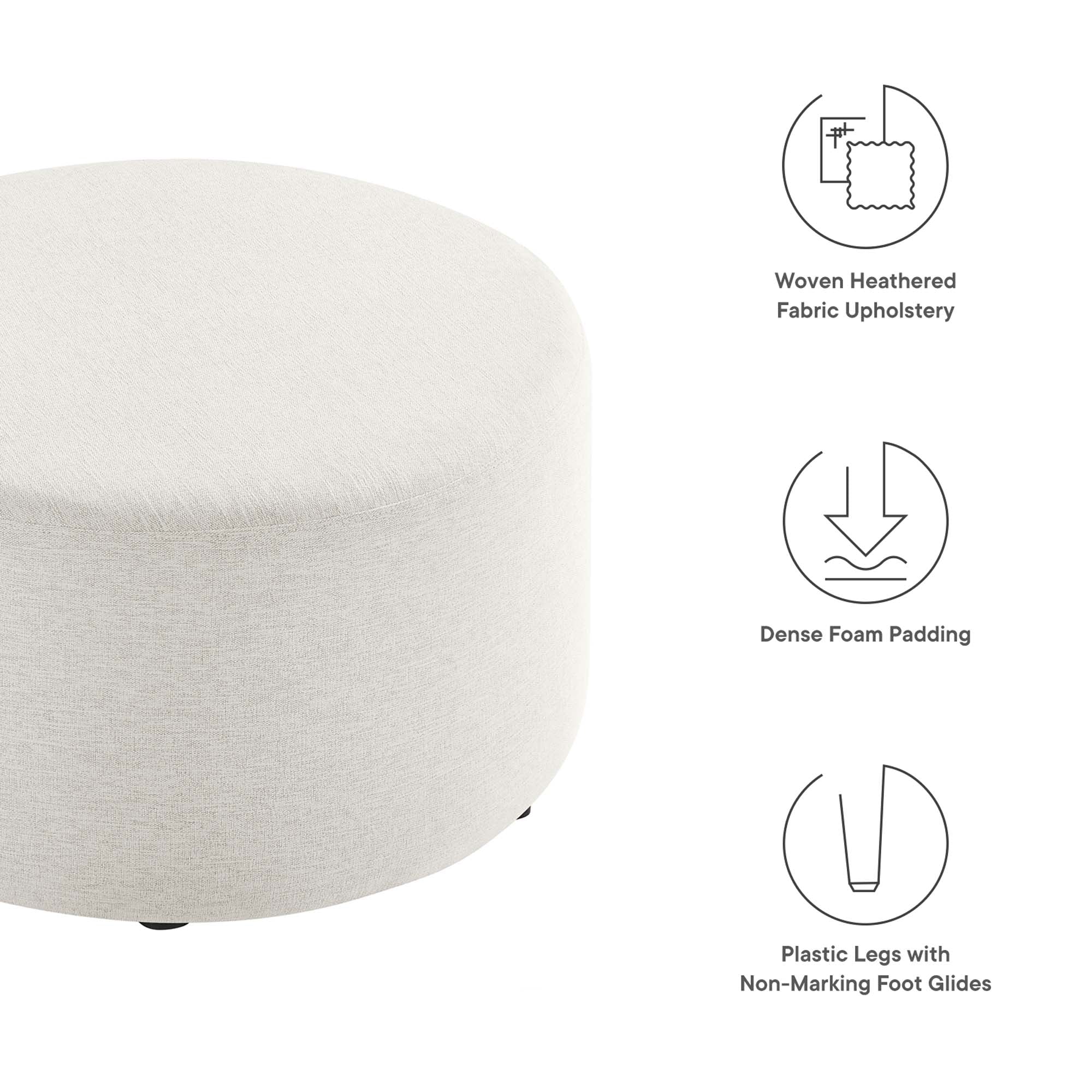 Callum Large Round Woven Heathered Fabric Upholstered Ottoman - Image 4