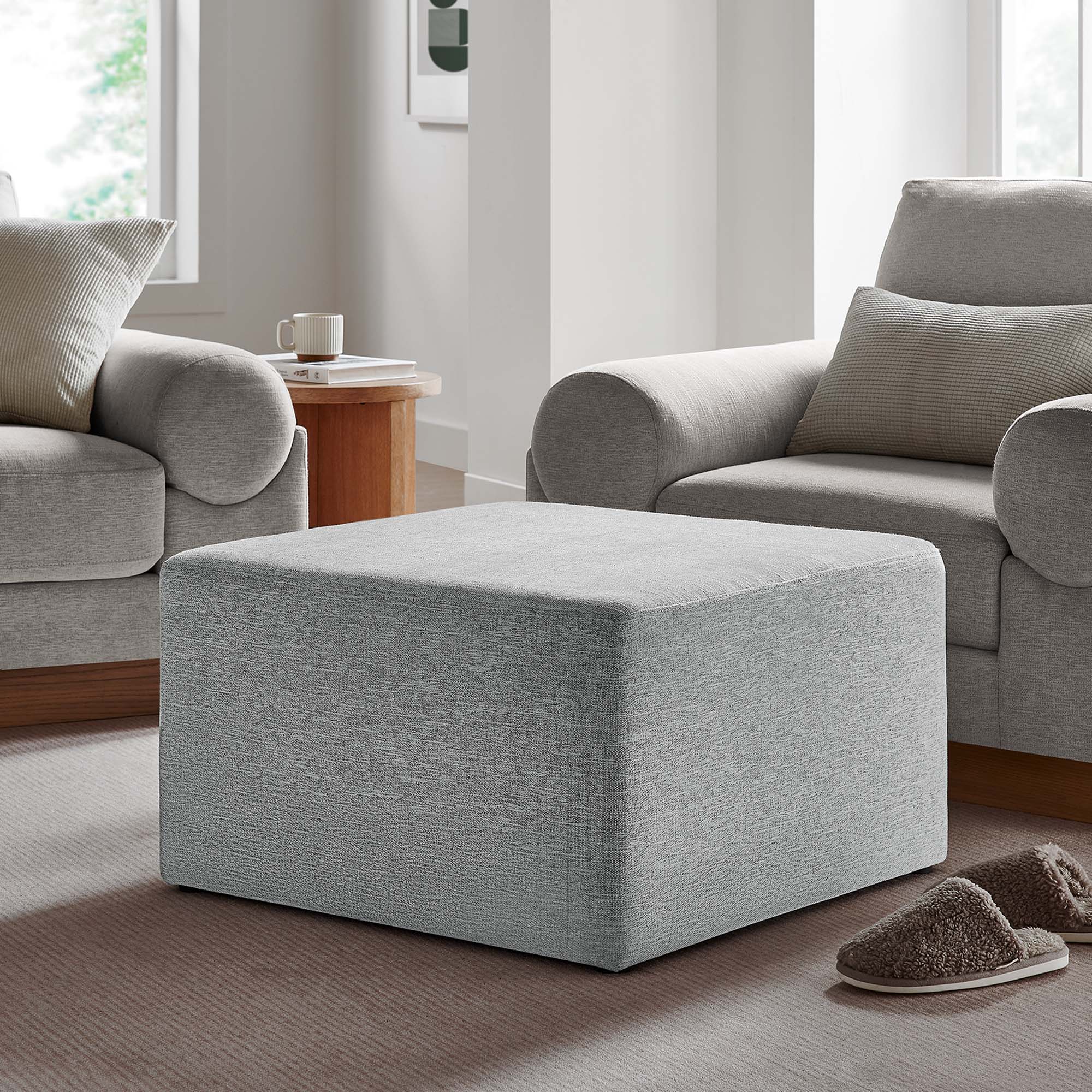 Callum Large Square Woven Heathered Fabric Upholstered Ottoman - Image 21